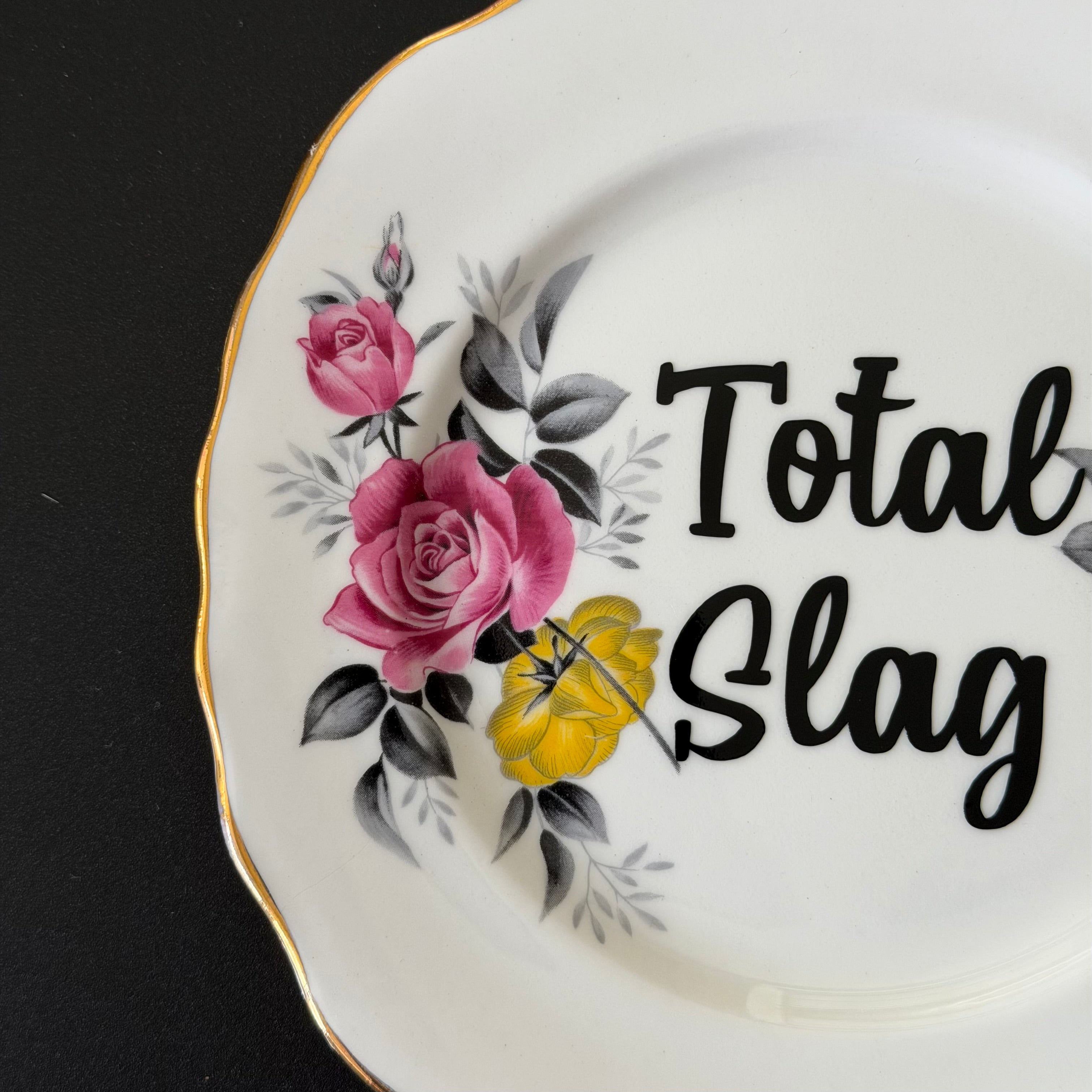 Total Slag, Vintage Royal Vale Fine Bone China Plate, Funny Floral Wall Display Plate