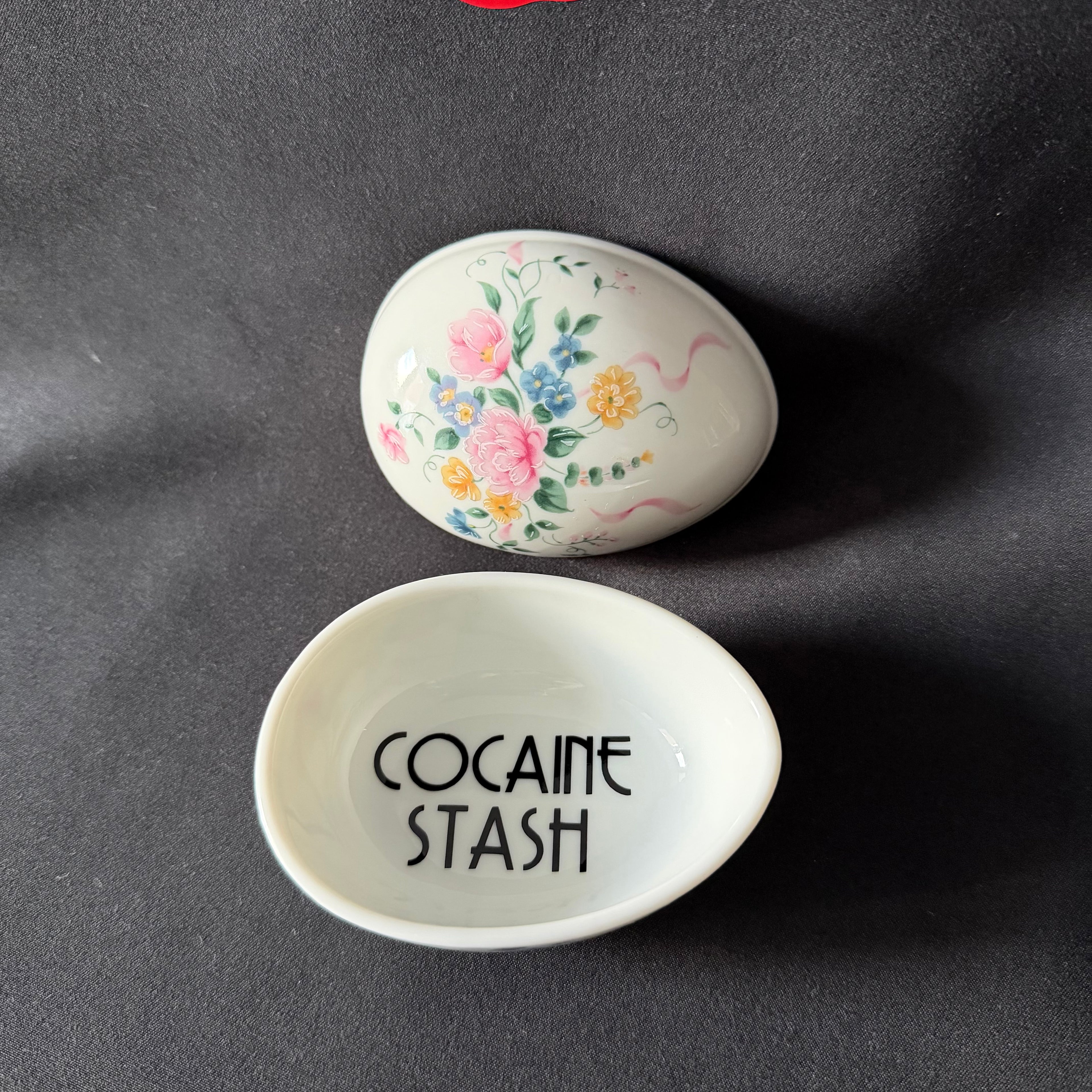 Cocaine Stash, Upcycled Vintage Floral Trinket Dish, Funny Home Decor