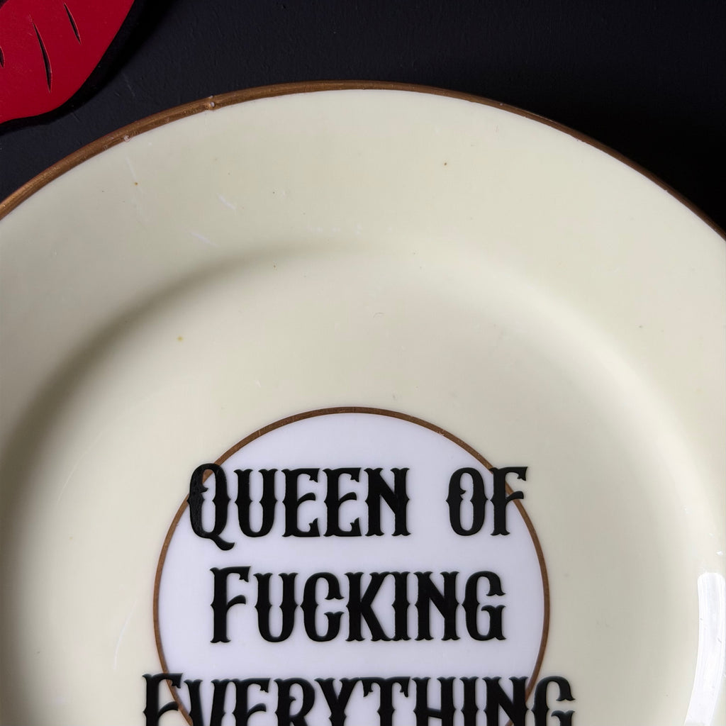 Queen Of Fucking Everything Funny Hand Decorated Ceramic Plate, Cheeky Decorative Home Decor Gift