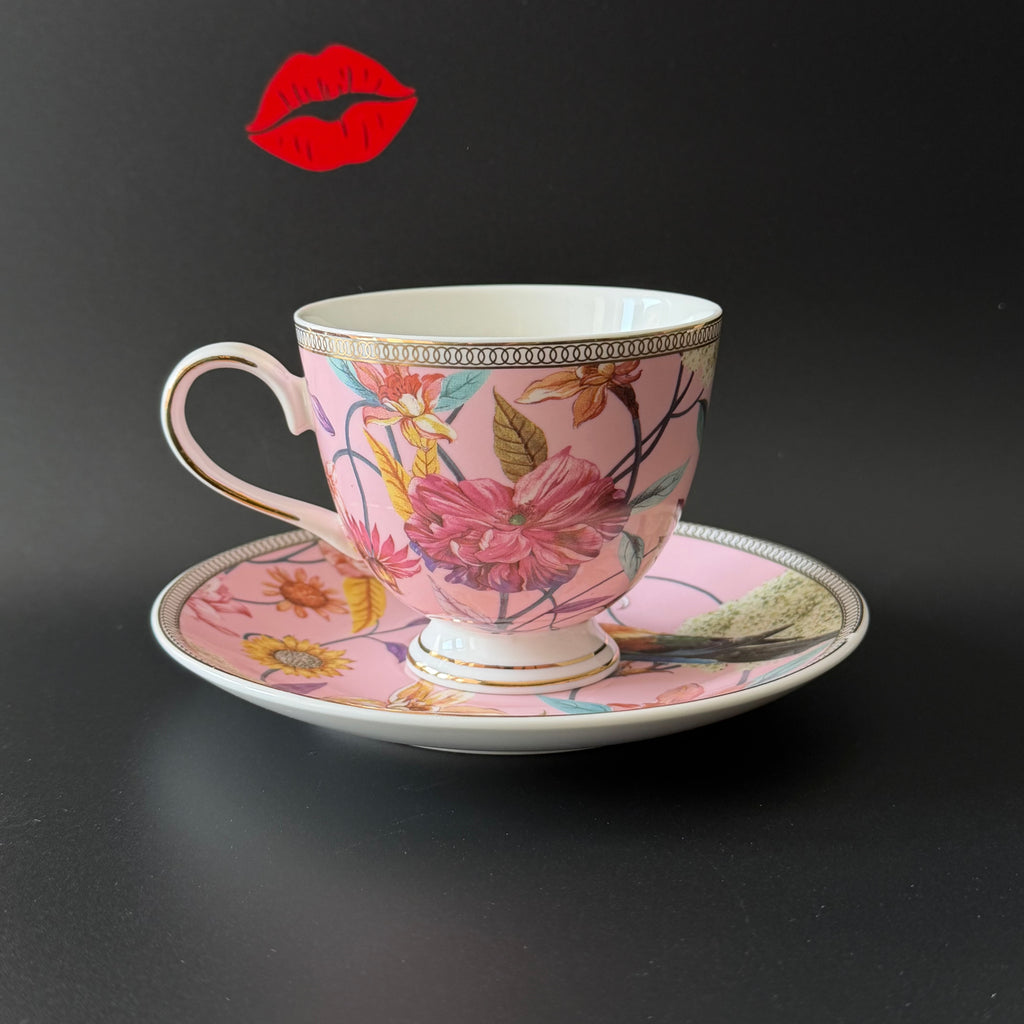 Fuckery Teacup & Saucer, Floral Pink Tea Set, Rude Vintage Style Cup, Cheeky Gift, Sassy Swears