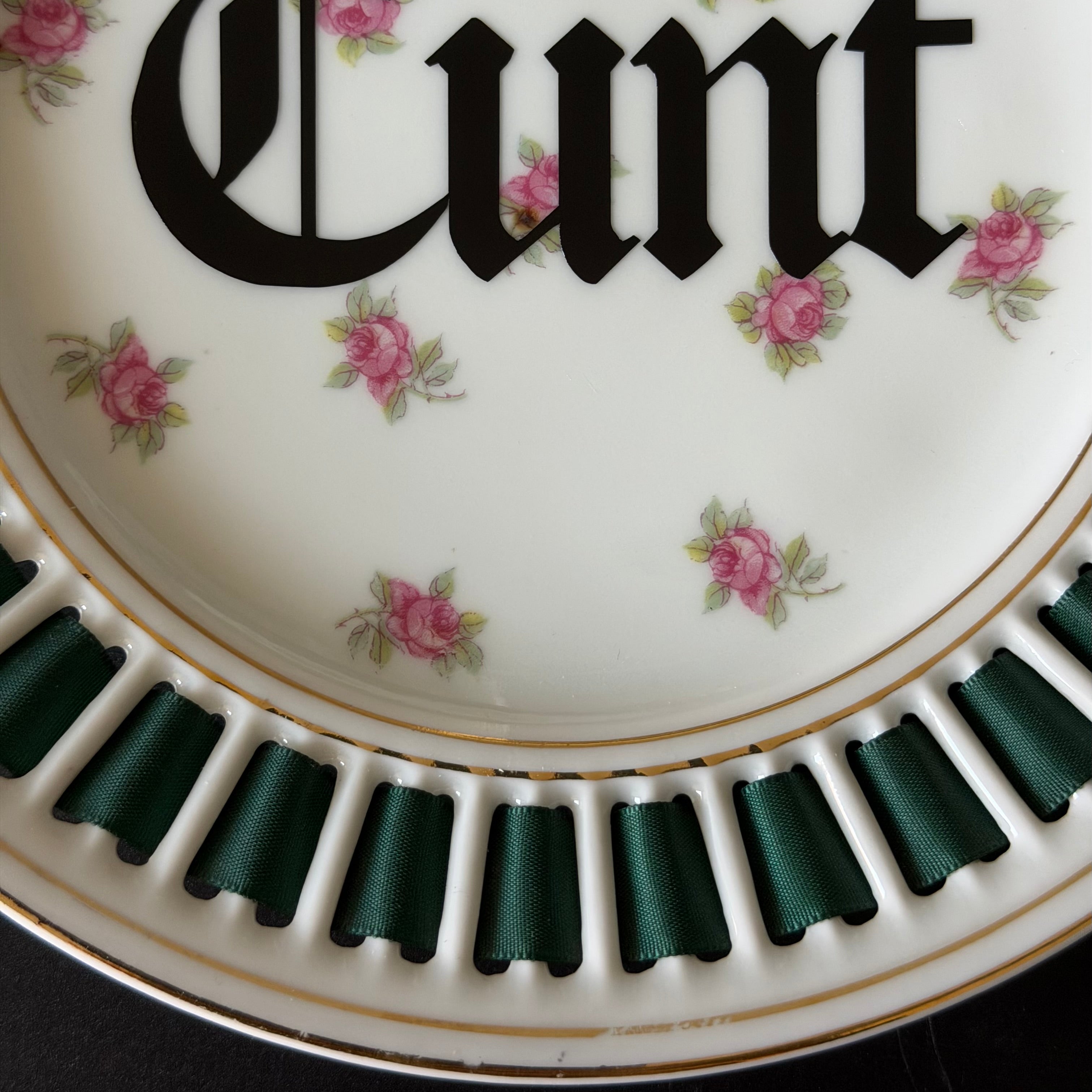 Cunt Gothic Plate, Vintage Ribbon Edge Plate, Dark Humour Home Decor