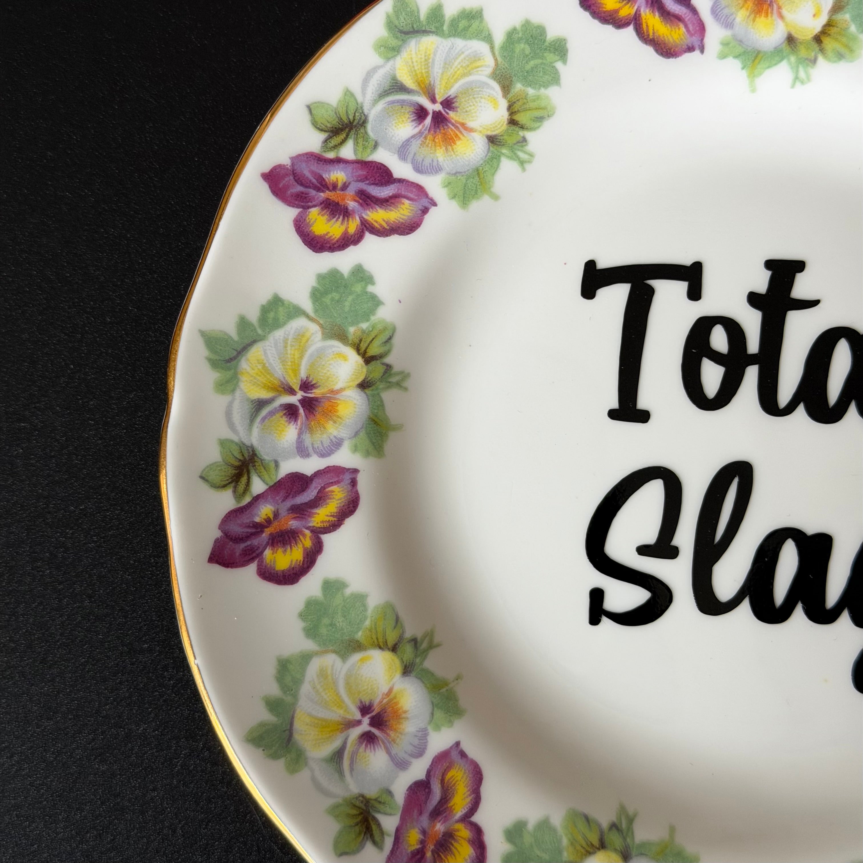 Total Slag, Vintage Staffordshire Fine Bone China Plate, Funny Floral Wall Display Plate