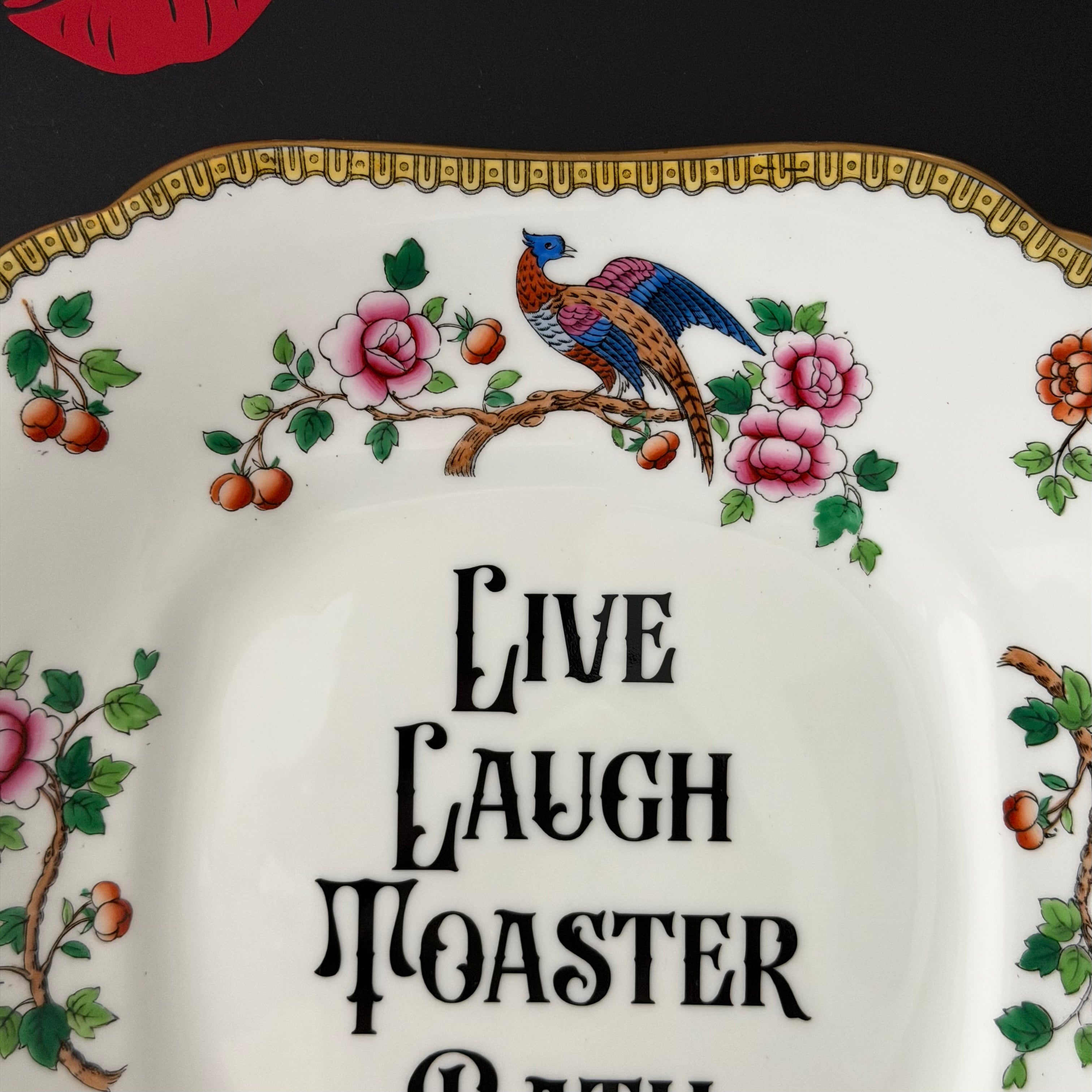 Live Laugh Toaster Bath Vintage Aynsley Bone China Large Plate