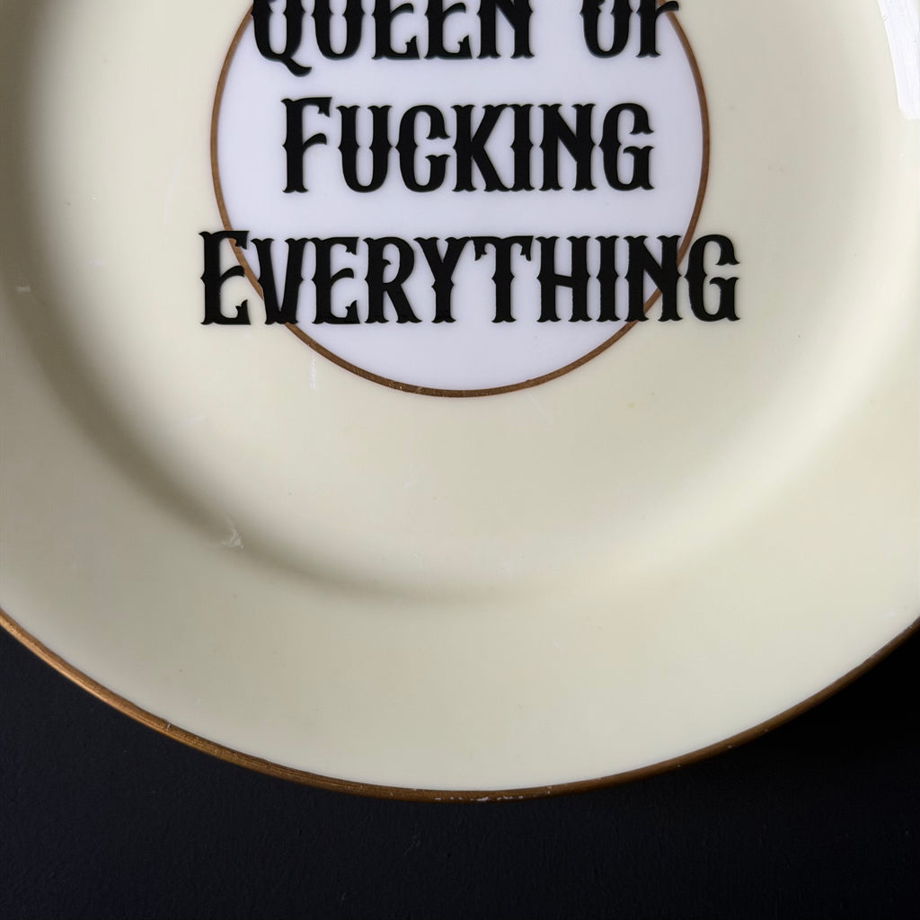 Queen Of Fucking Everything Funny Hand Decorated Ceramic Plate, Cheeky Decorative Home Decor Gift