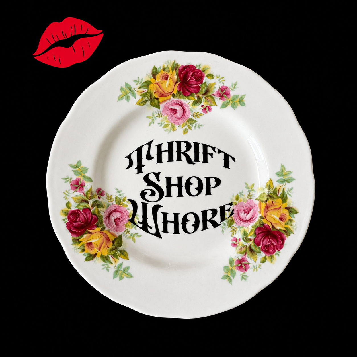 Thrift Shop Whore | Funny Decorative Vintage Bone China Plate | Sassy Swears