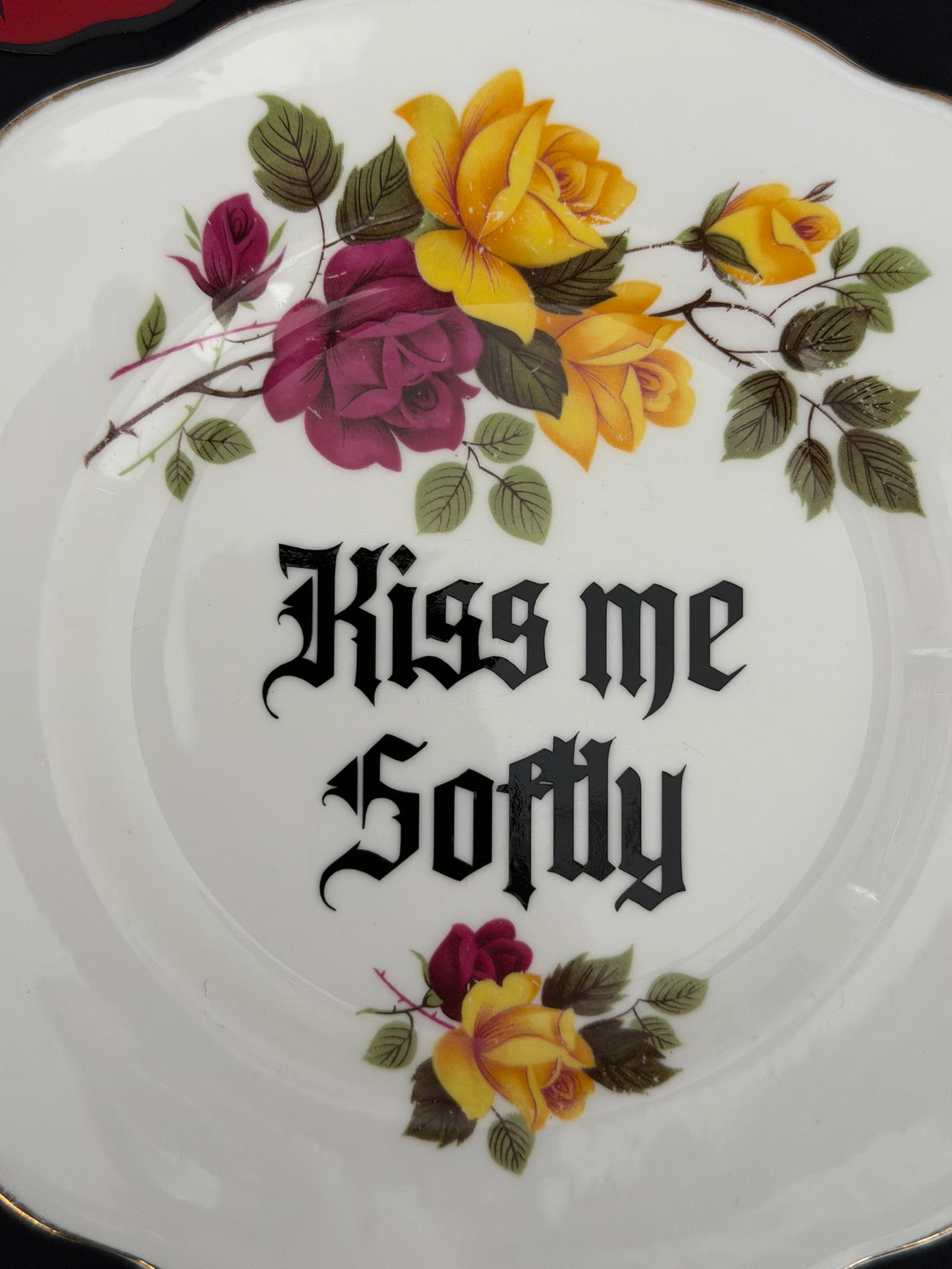 Kiss me Softly / Ruin me Completely - Set of 2 Vintage Royal Imperial Bone China Plates