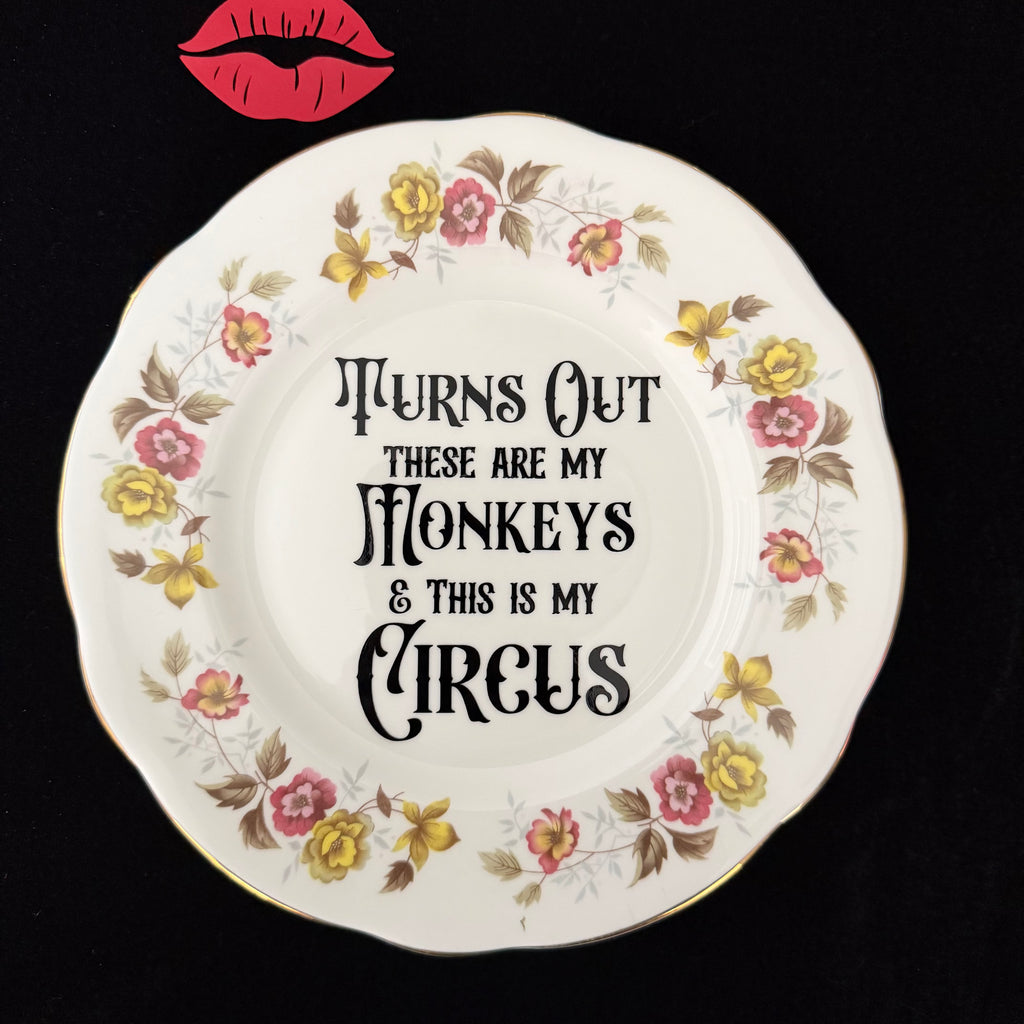 Turns Out These Are My Monkeys – Vintage Upcycled China Plate, Funny Mum Gift
