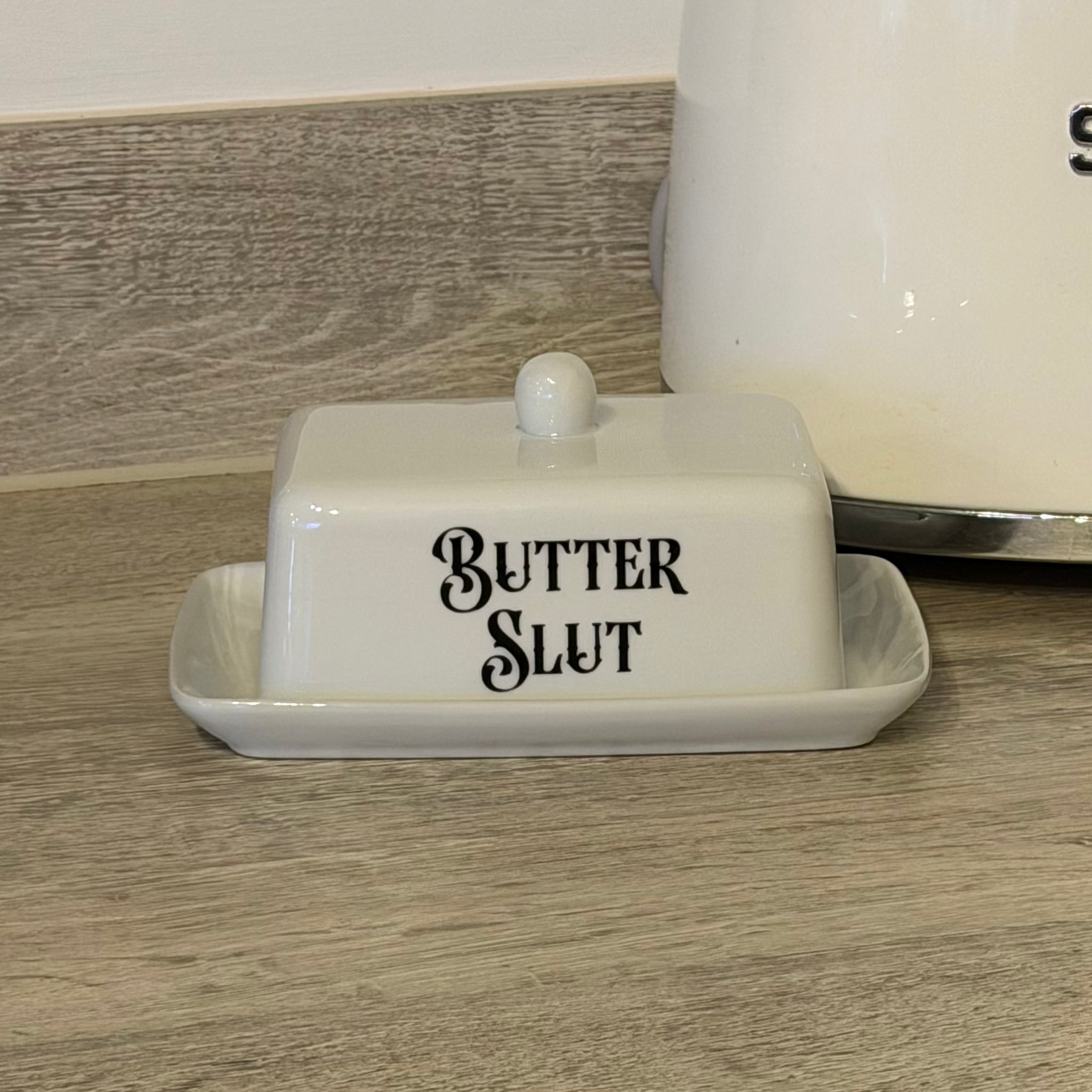 Butter Slut Butter Dish, Funny Hand Decorated Ceramic Kitchen Decor Gift