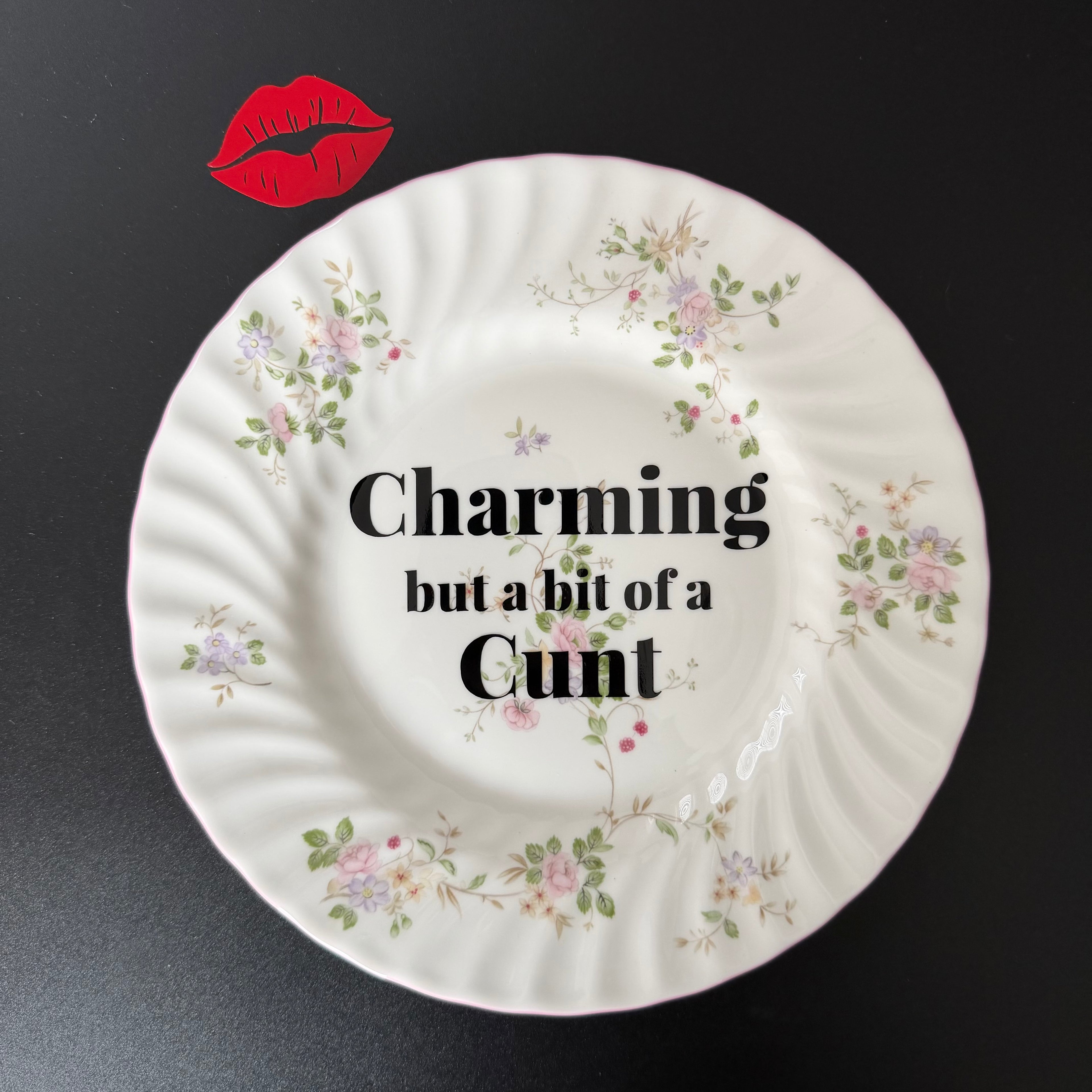 Charming But A Bit Of A Cunt, Hand Decorated Vintage Bone China Plate, Decorative Gift, Home Decor