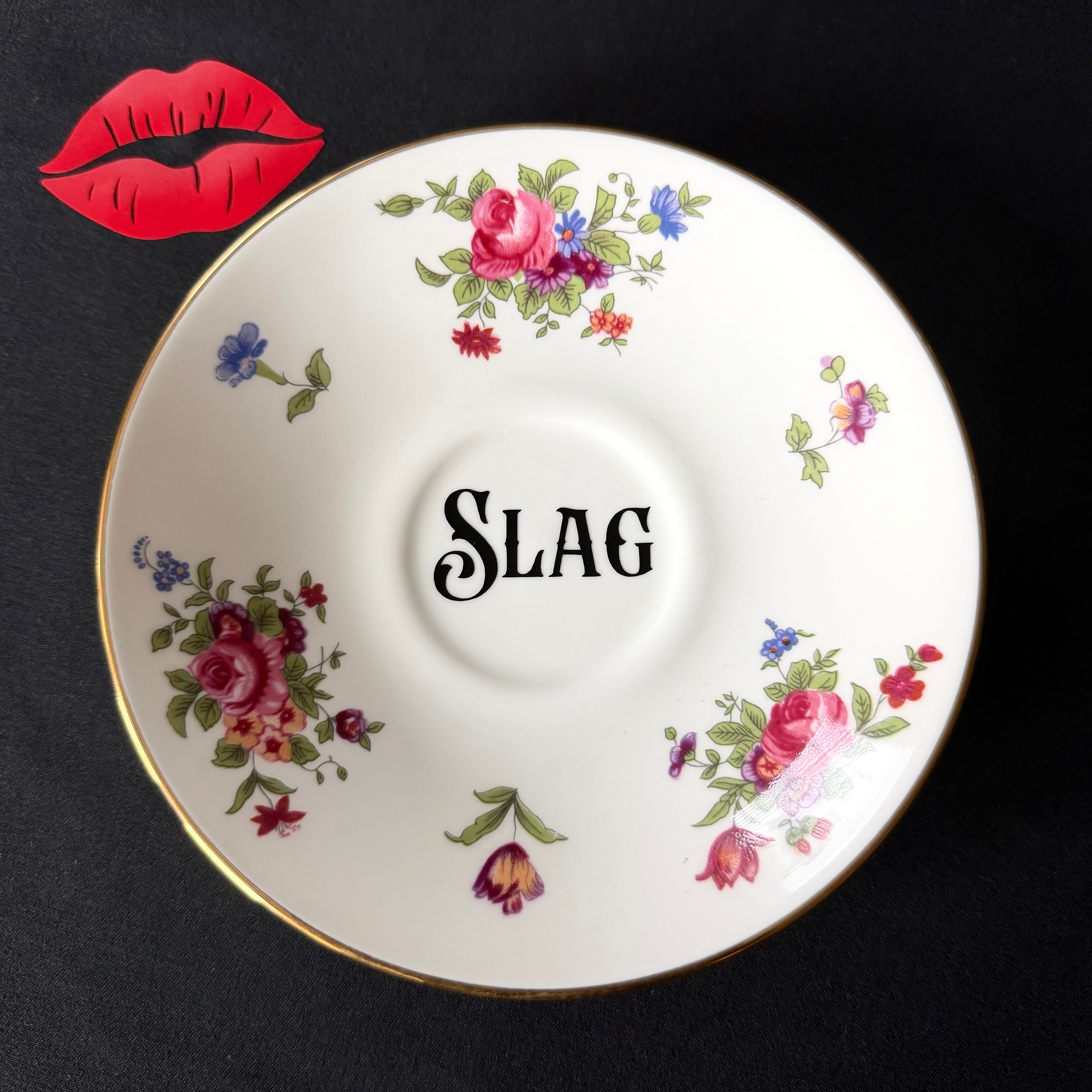 Slag Funny Hand Decorated Vintage Bone China Plate, Cheeky Decorative Gift, Home Decor