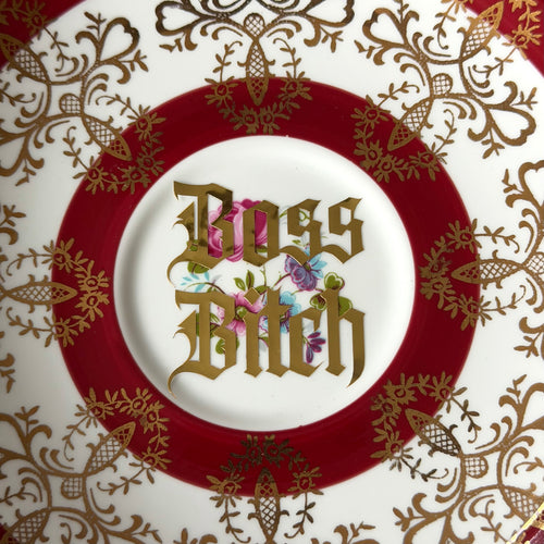 Boss Bitch Funny Hand Decorated Vintage Bone China Plate, Cheeky Decorative Gift, Home Decor