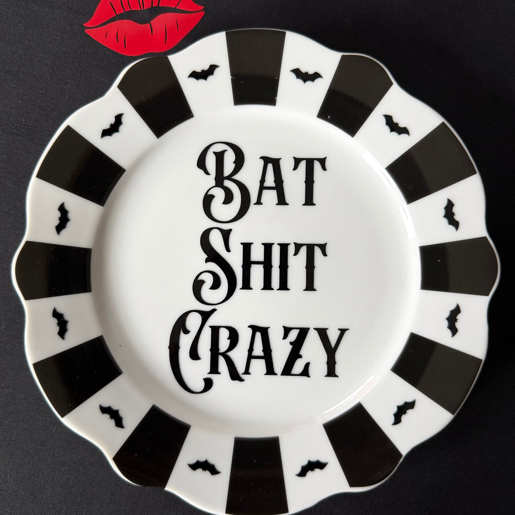 Bat Shit Crazy Plate, Funny Sweary Decor, Alternative Gothic Plate, Dark Humour Gift, Modern Statement Decor