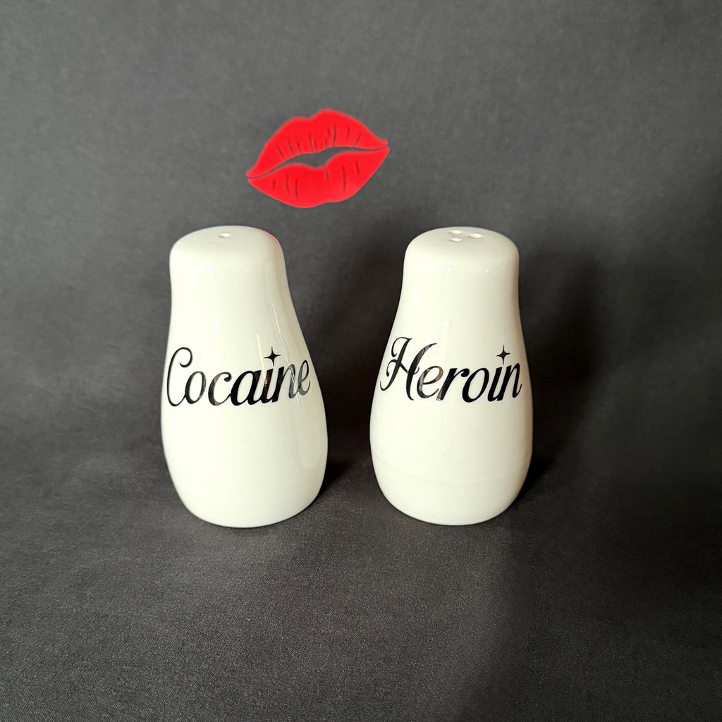 Cheeky Cocaine & Heroin Salt and Pepper Shakers, Funny Sweary Kitchen Decor Gift