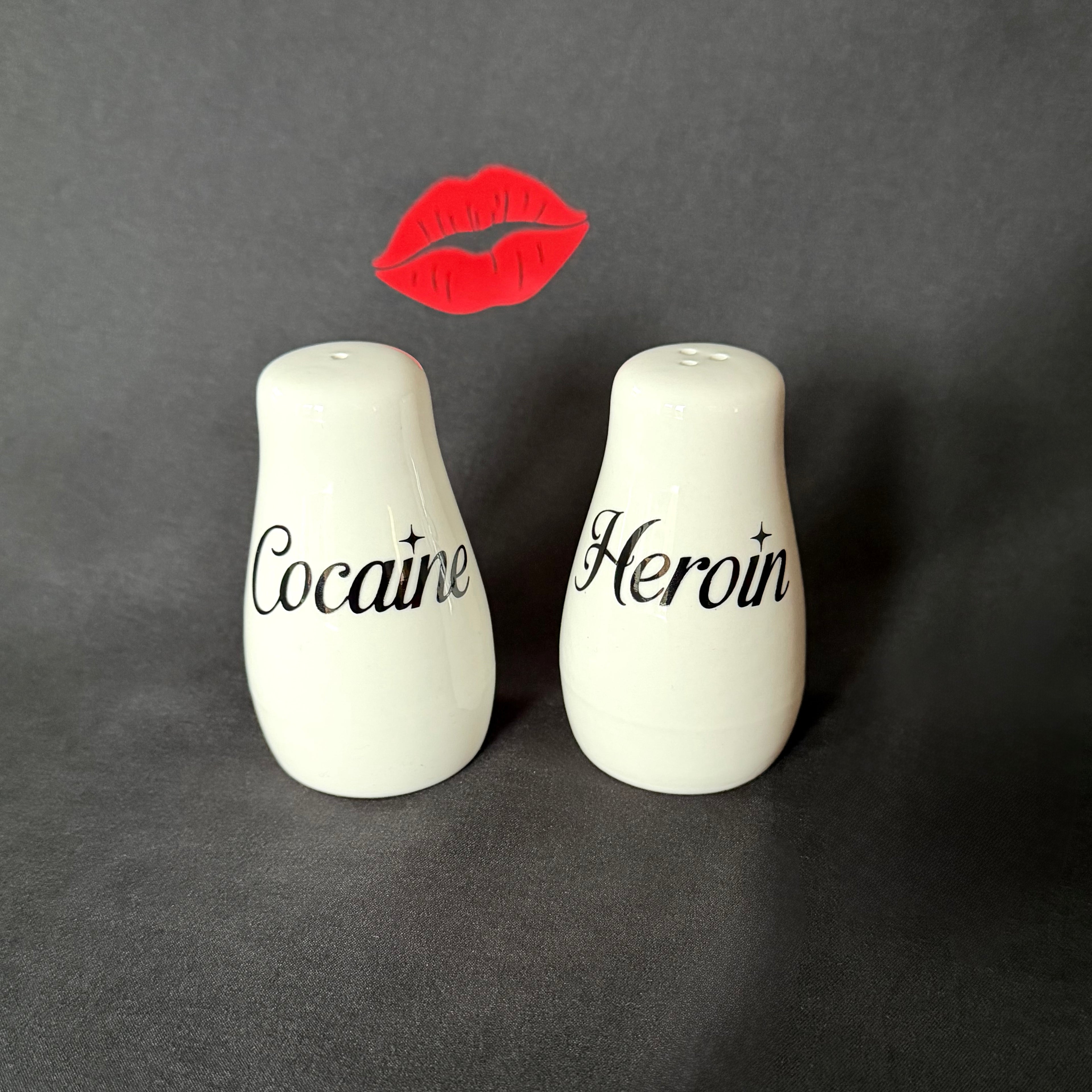 Cheeky Cocaine & Heroin Salt and Pepper Shakers, Funny Sweary Kitchen Decor Gift