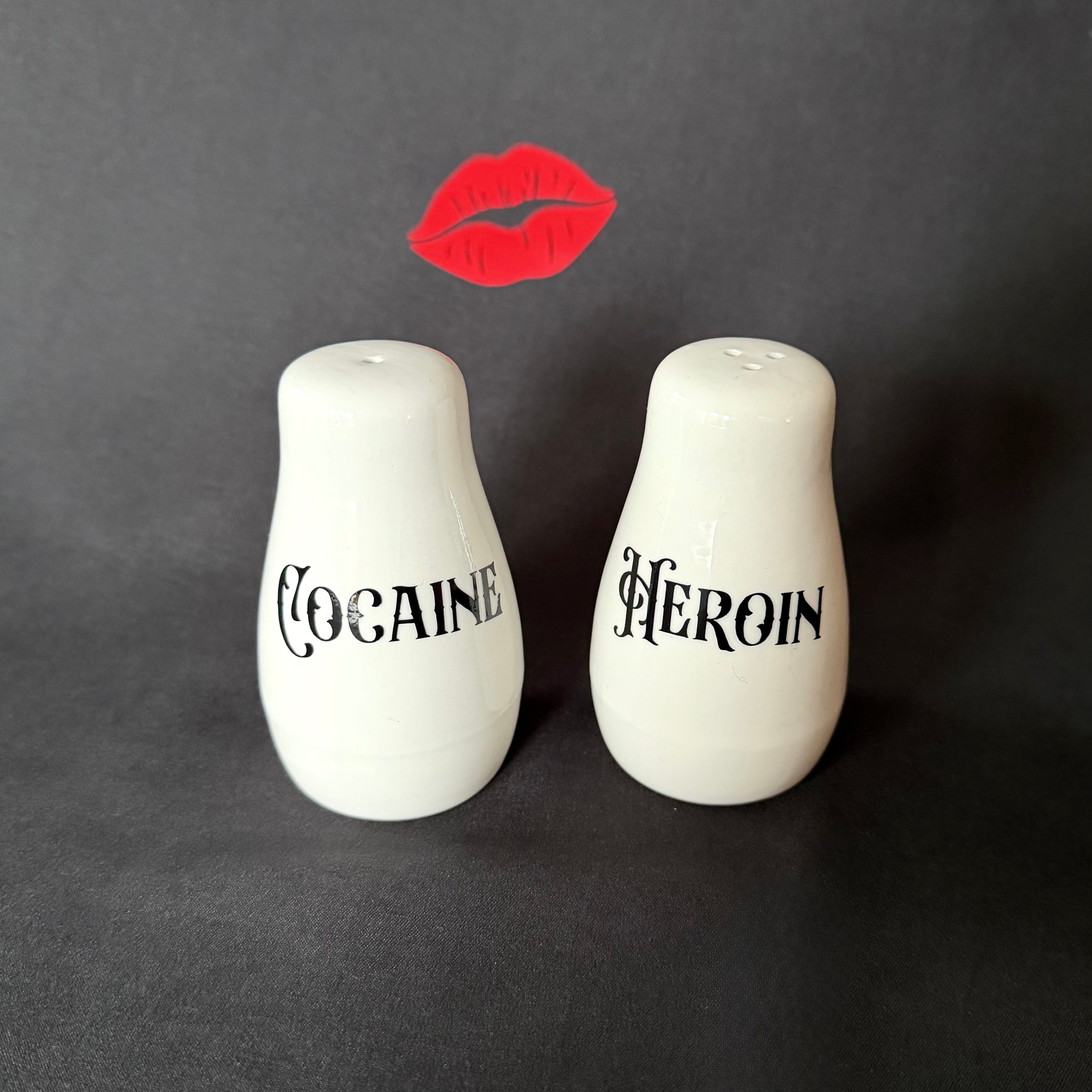 Cheeky Cocaine & Heroin Salt and Pepper Shakers, Funny Sweary Kitchen Decor Gift