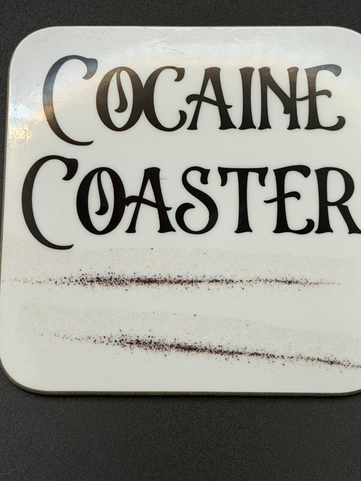 Funny Cocaine Coaster | White Coaster with Black Powder Line Design | Adult Humour Gift | Sassy Home Bar Decor | Novelty Gag Gift