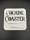 Funny Cocaine Coaster | White Coaster with Black Powder Line Design | Adult Humour Gift | Sassy Home Bar Decor | Novelty Gag Gift