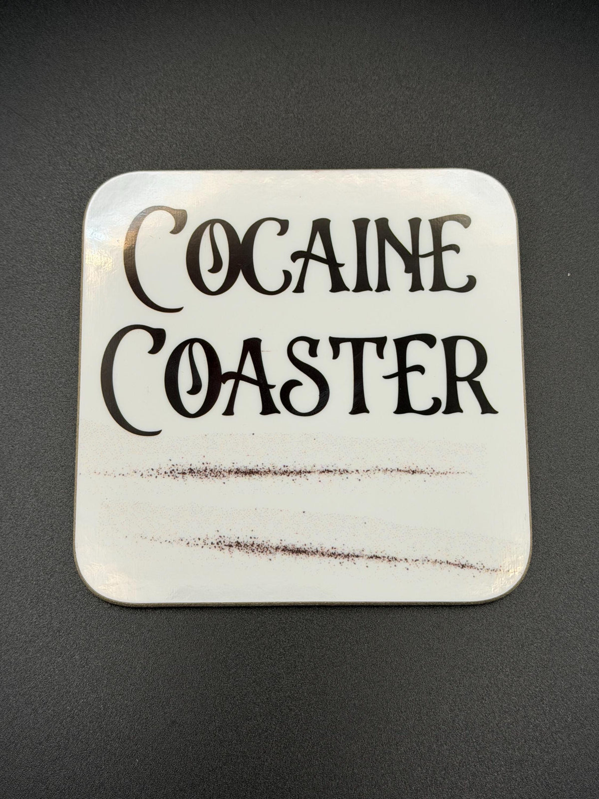 Funny Cocaine Coaster | White Coaster with Black Powder Line Design | Adult Humour Gift | Sassy Home Bar Decor | Novelty Gag Gift
