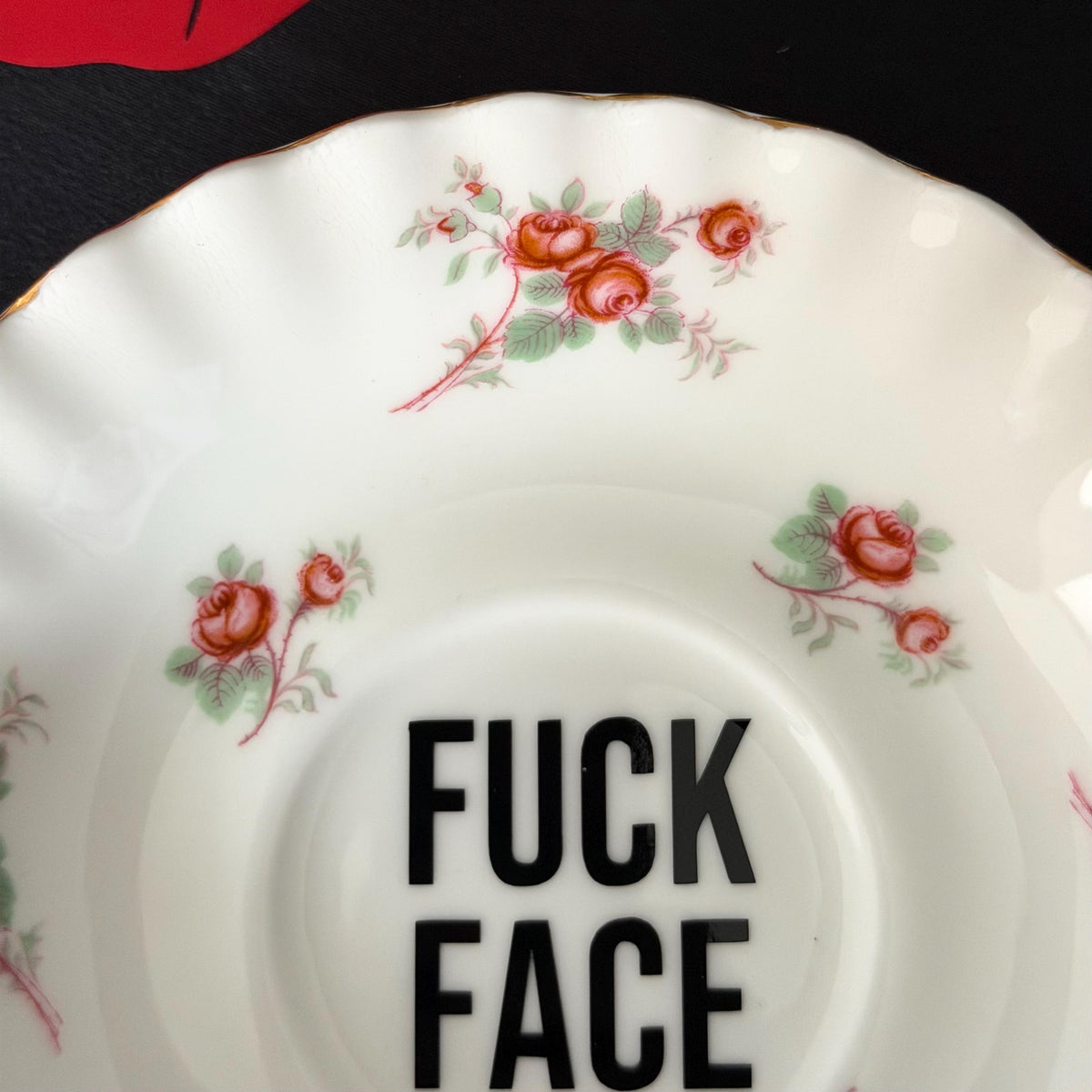 Fuck Face Plate, Richmond Bone China, Black Vinyl Decor