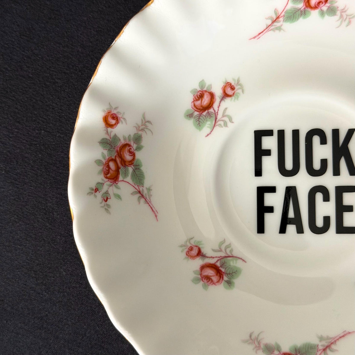 Fuck Face Plate, Richmond Bone China, Black Vinyl Decor