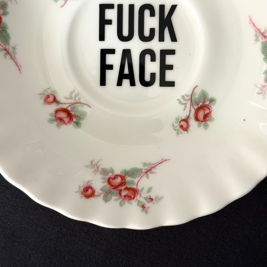 Fuck Face Plate, Richmond Bone China, Black Vinyl Decor