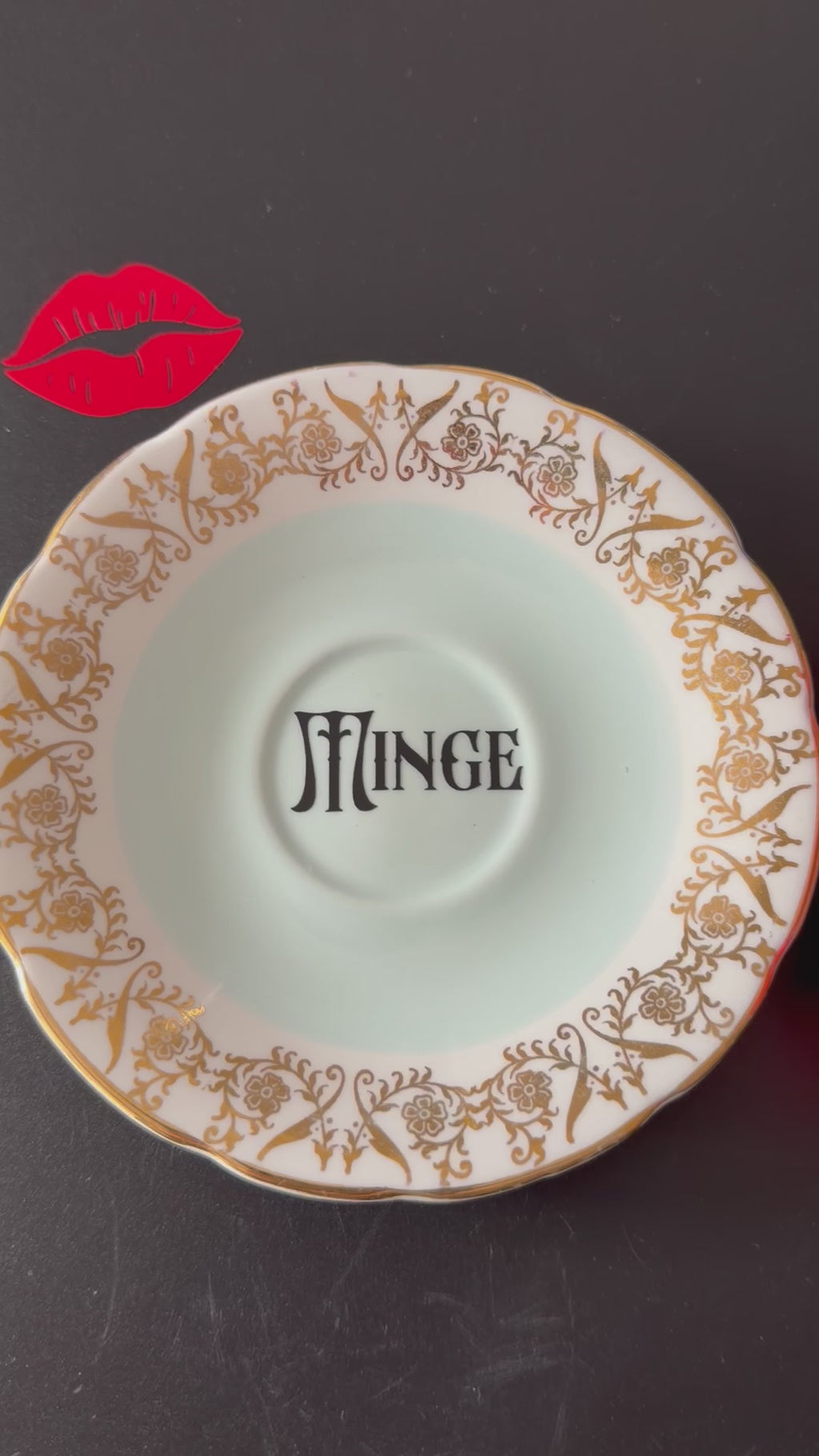 Minge Vintage Bone China Saucer, Funny Sweary Upcycled China Plate