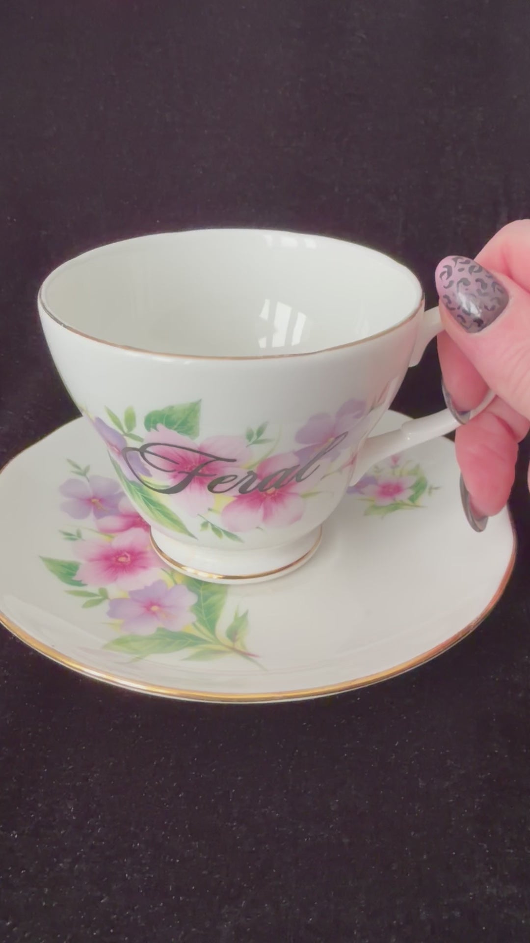 Feral, Vintage Bone China Statement Cup & Saucer, Home Decor