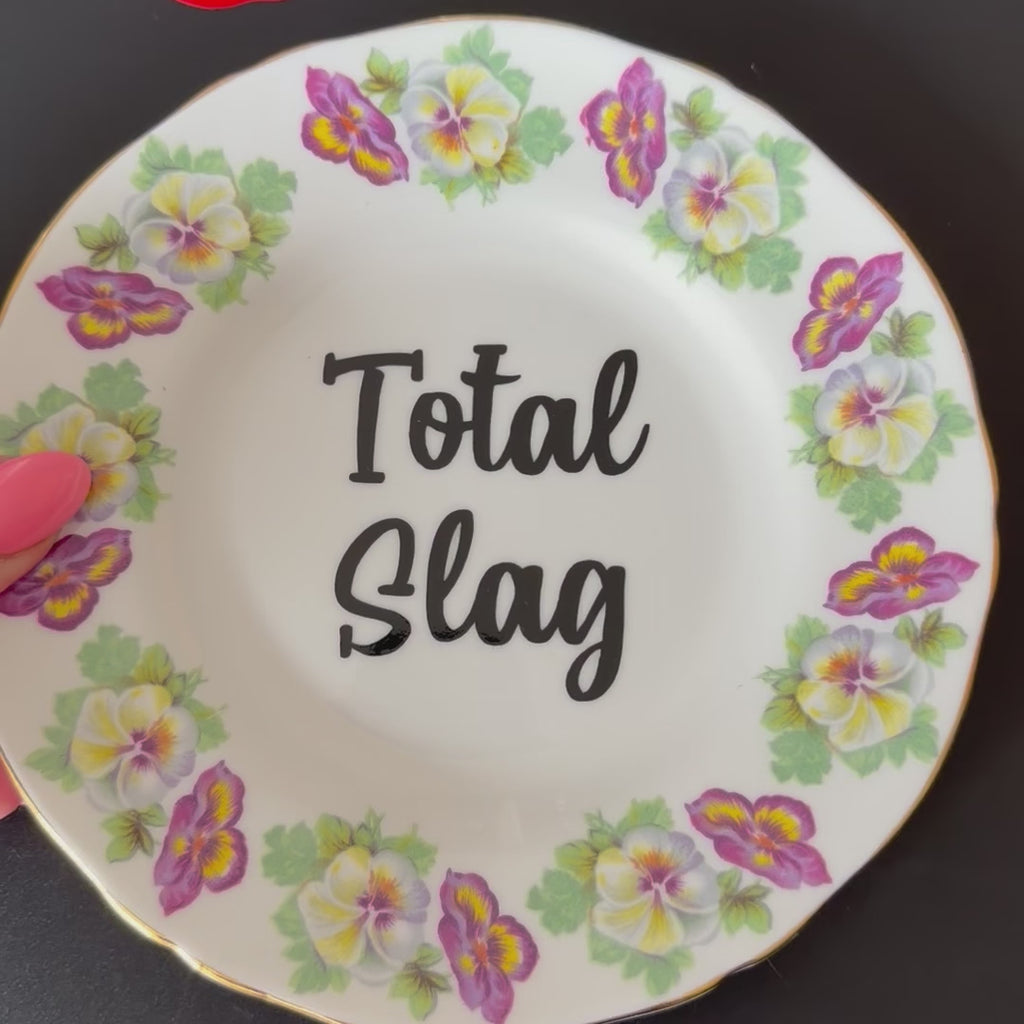 Total Slag, Vintage Staffordshire Fine Bone China Plate, Funny Floral Wall Display Plate