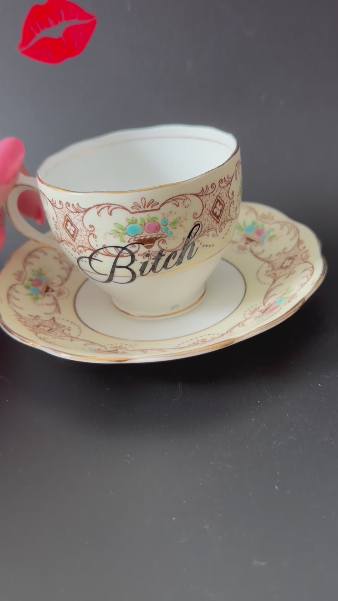 Bitch Teacup & Saucer, Vintage Roslyn Bone China Style Sassy Tea Set