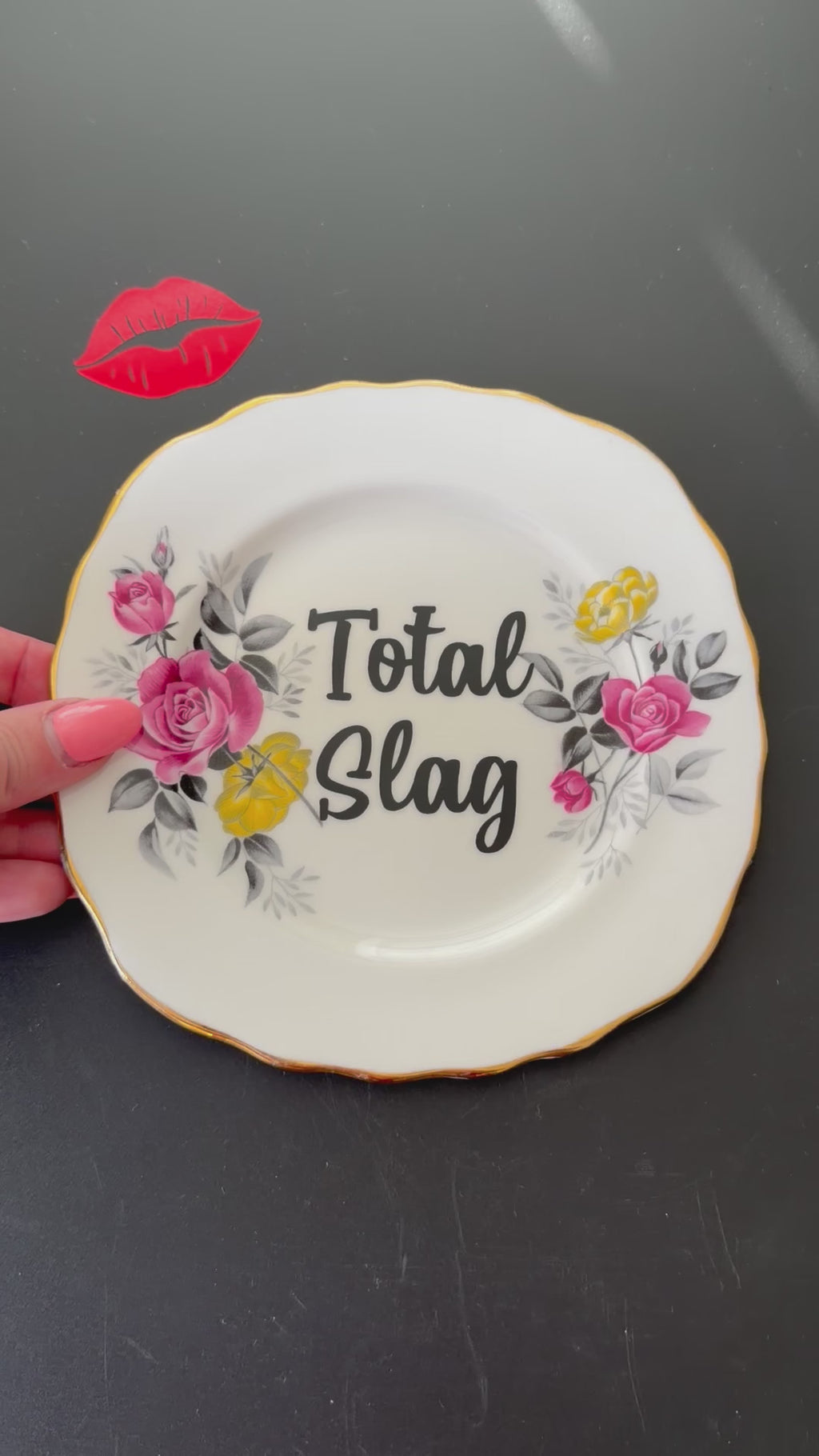 Total Slag, Vintage Royal Vale Fine Bone China Plate, Funny Floral Wall Display Plate