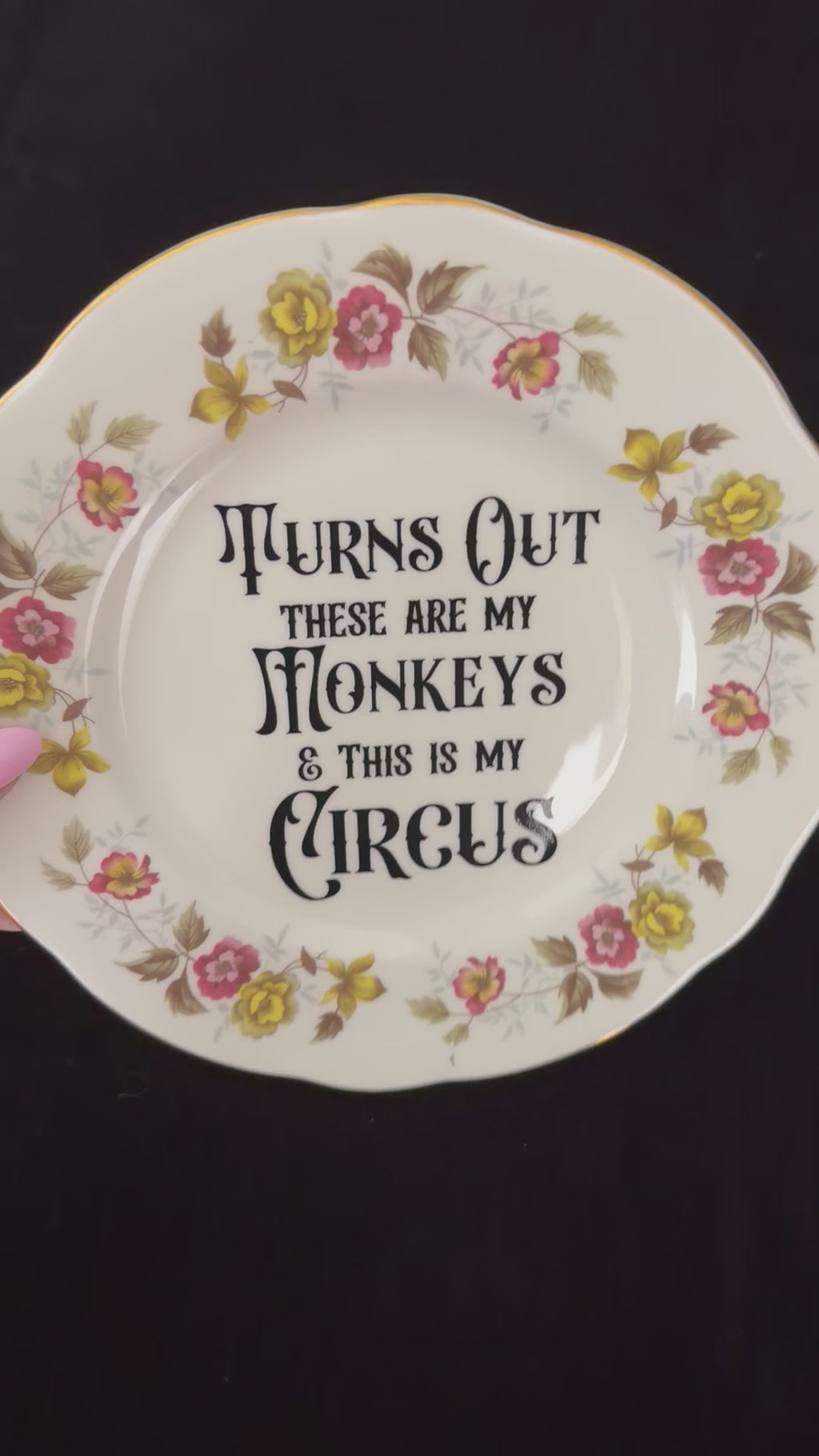 Turns Out These Are My Monkeys – Vintage Upcycled China Plate, Funny Mum Gift