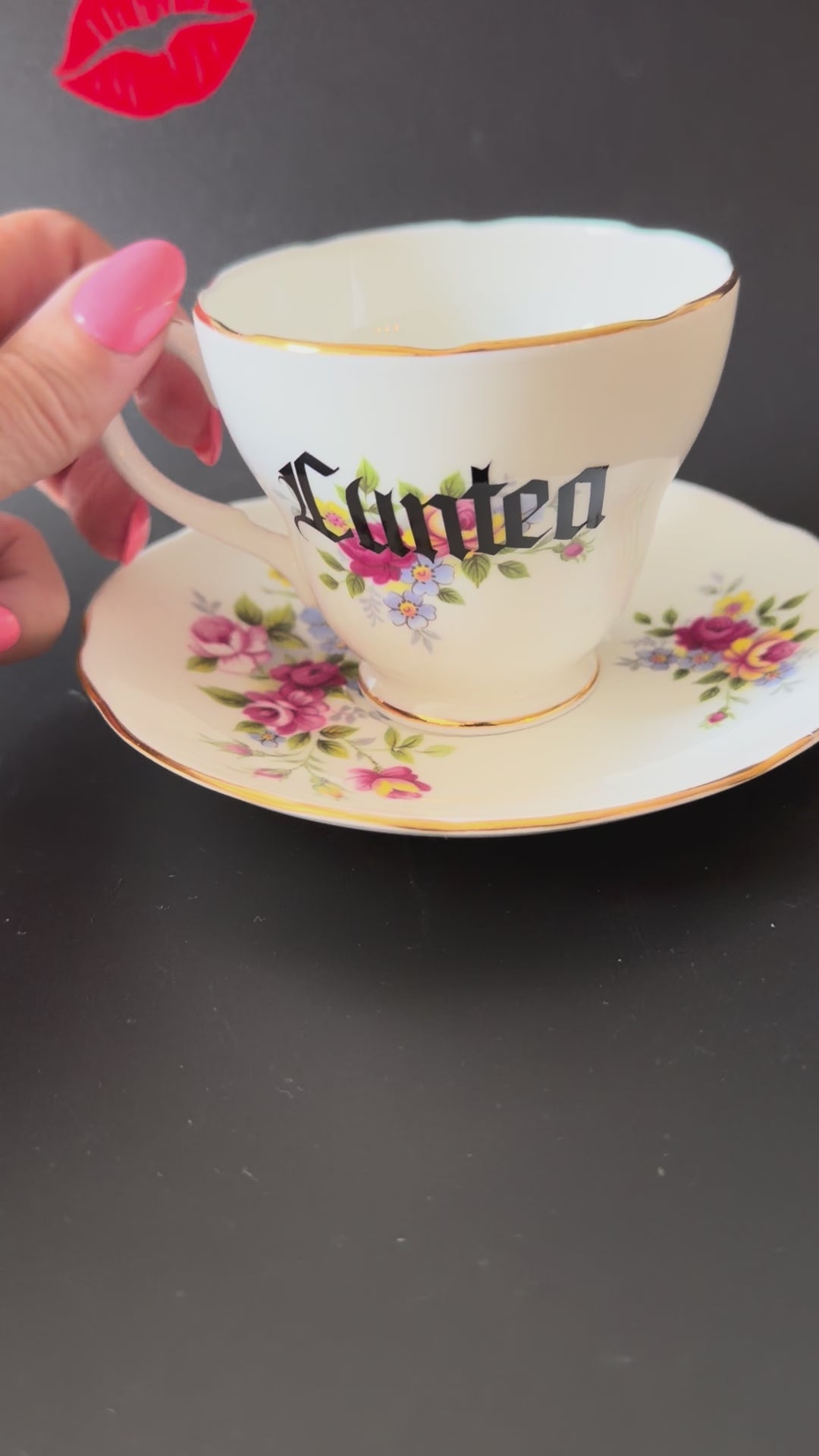 Cuntea Teacup & Saucer, Vintage Duchess Bone China Style Sassy Tea Set