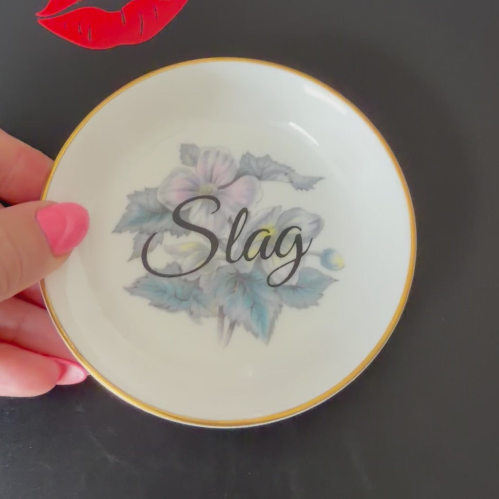 Slag Mini Trinket Dish, Royal Worcester Bone China, Funny Ring Dish