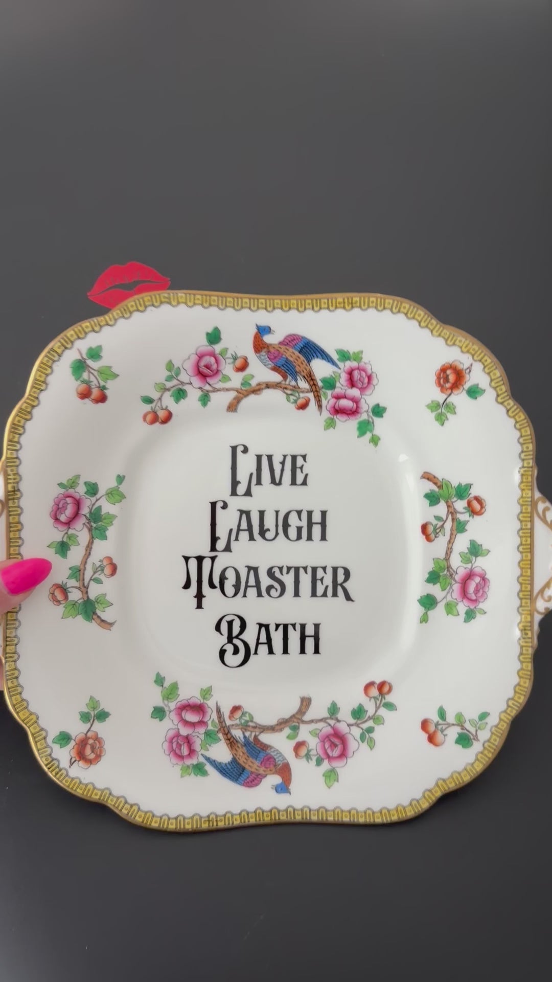 Live Laugh Toaster Bath Vintage Aynsley Bone China Large Plate