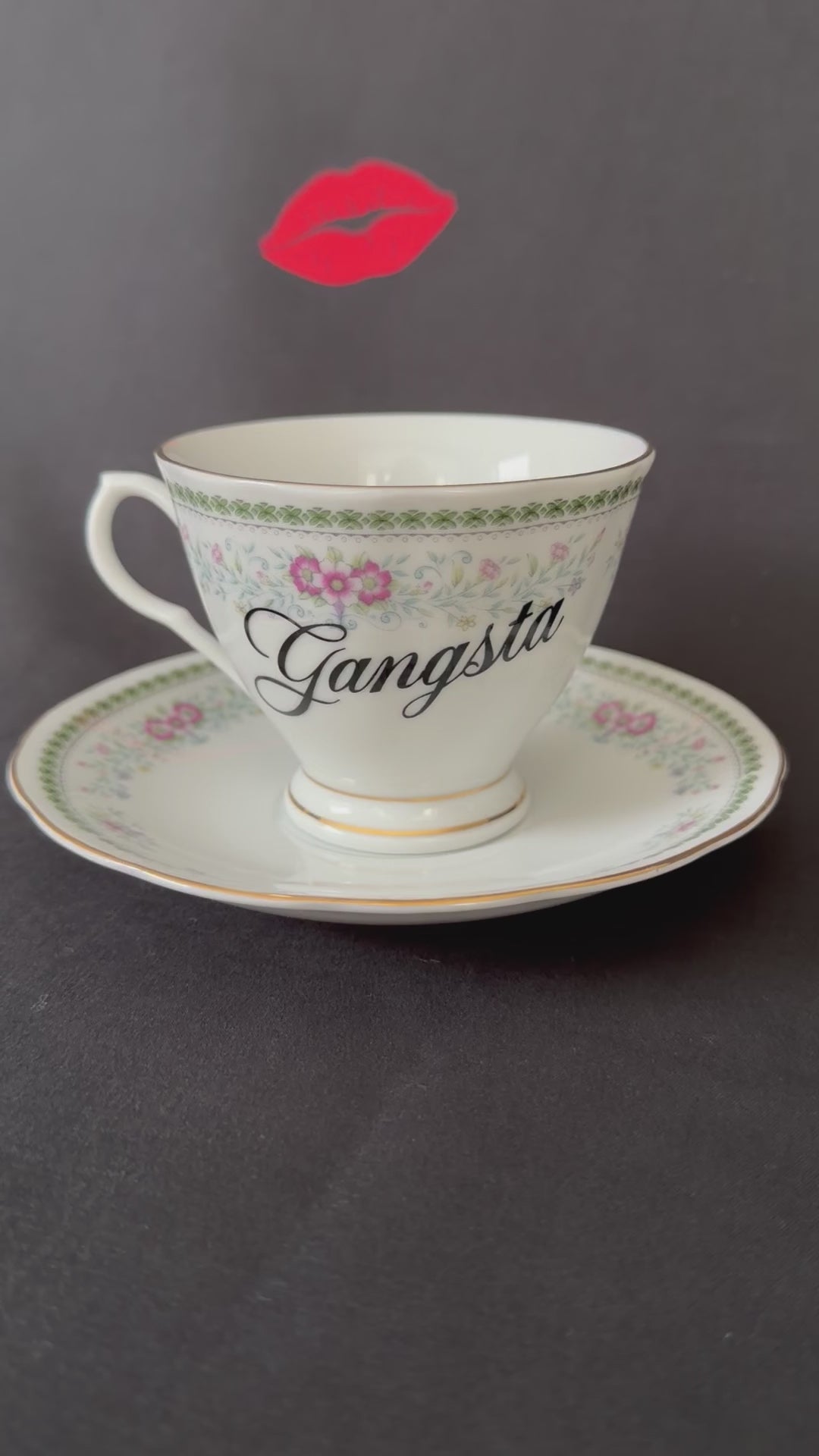 Gangsta Vintage Porcelain Statement Cup & Saucer, Home Decor