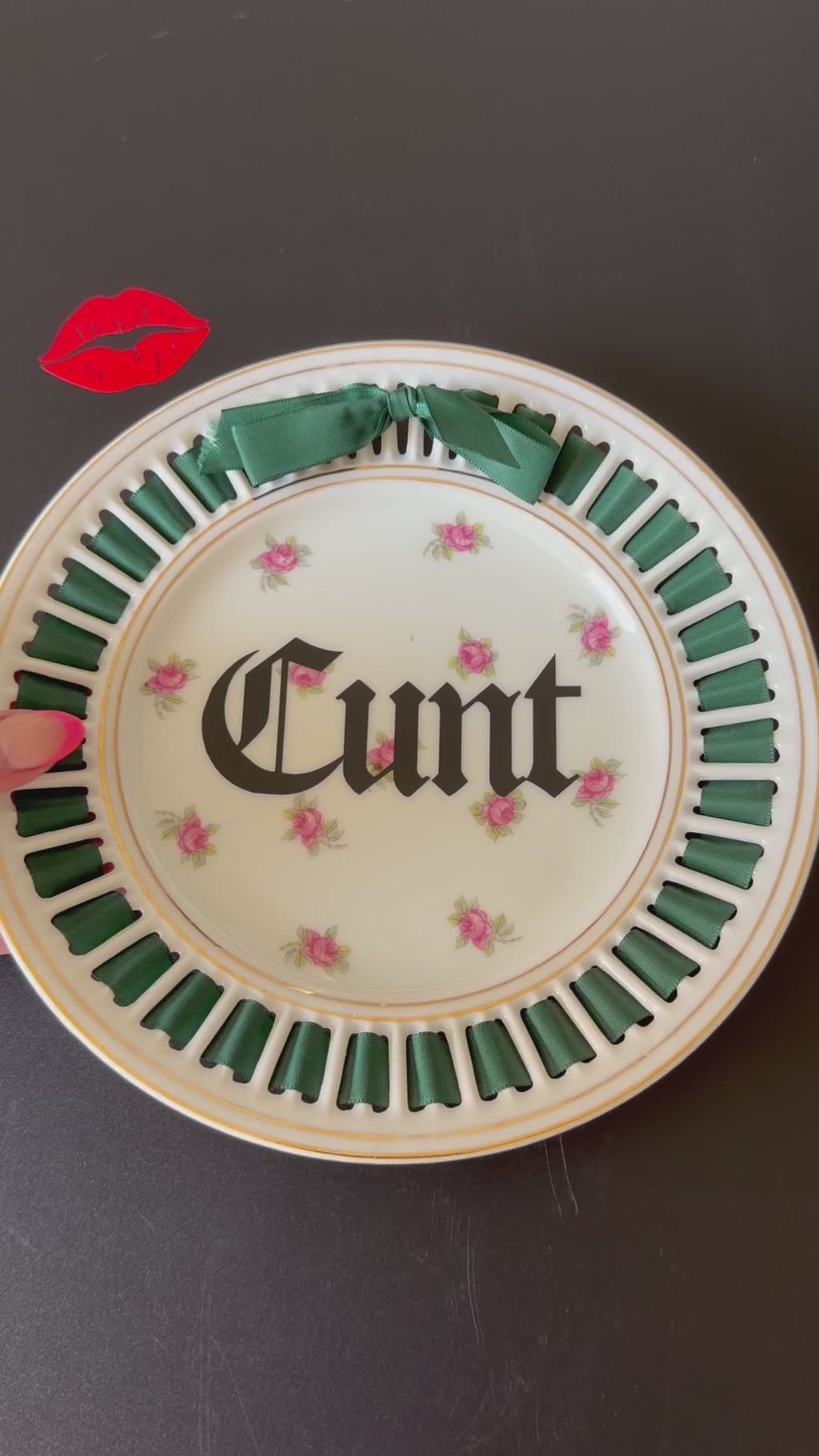 Cunt Gothic Plate, Vintage Ribbon Edge Plate, Dark Humour Home Decor