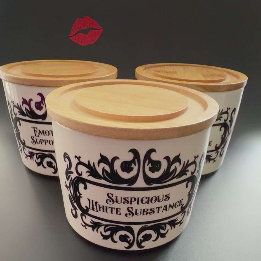 Gothic Kitchen Canister Set, Emotional Support Tea, Nightmare Before Coffee & Suspicious White Substance, Tea Coffee Sugar