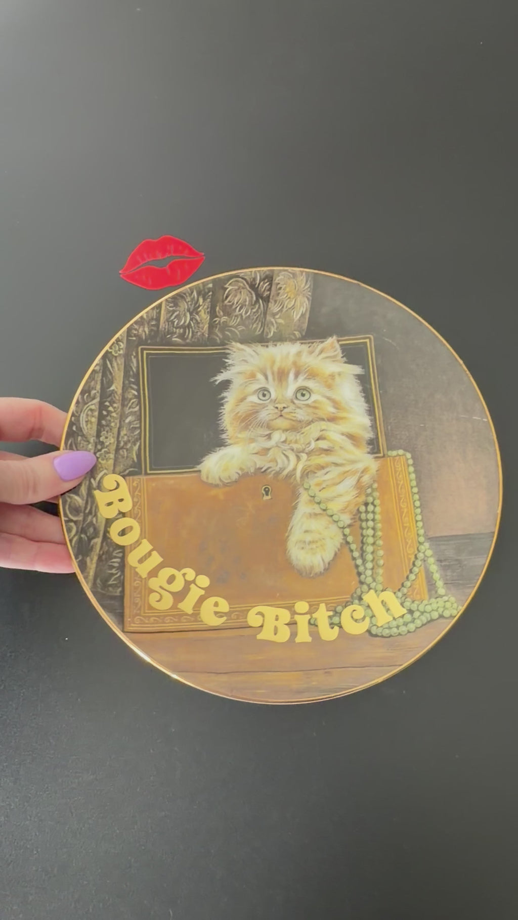 Bougie Bitch Vintage Cat Plate, Gold Statement Decor