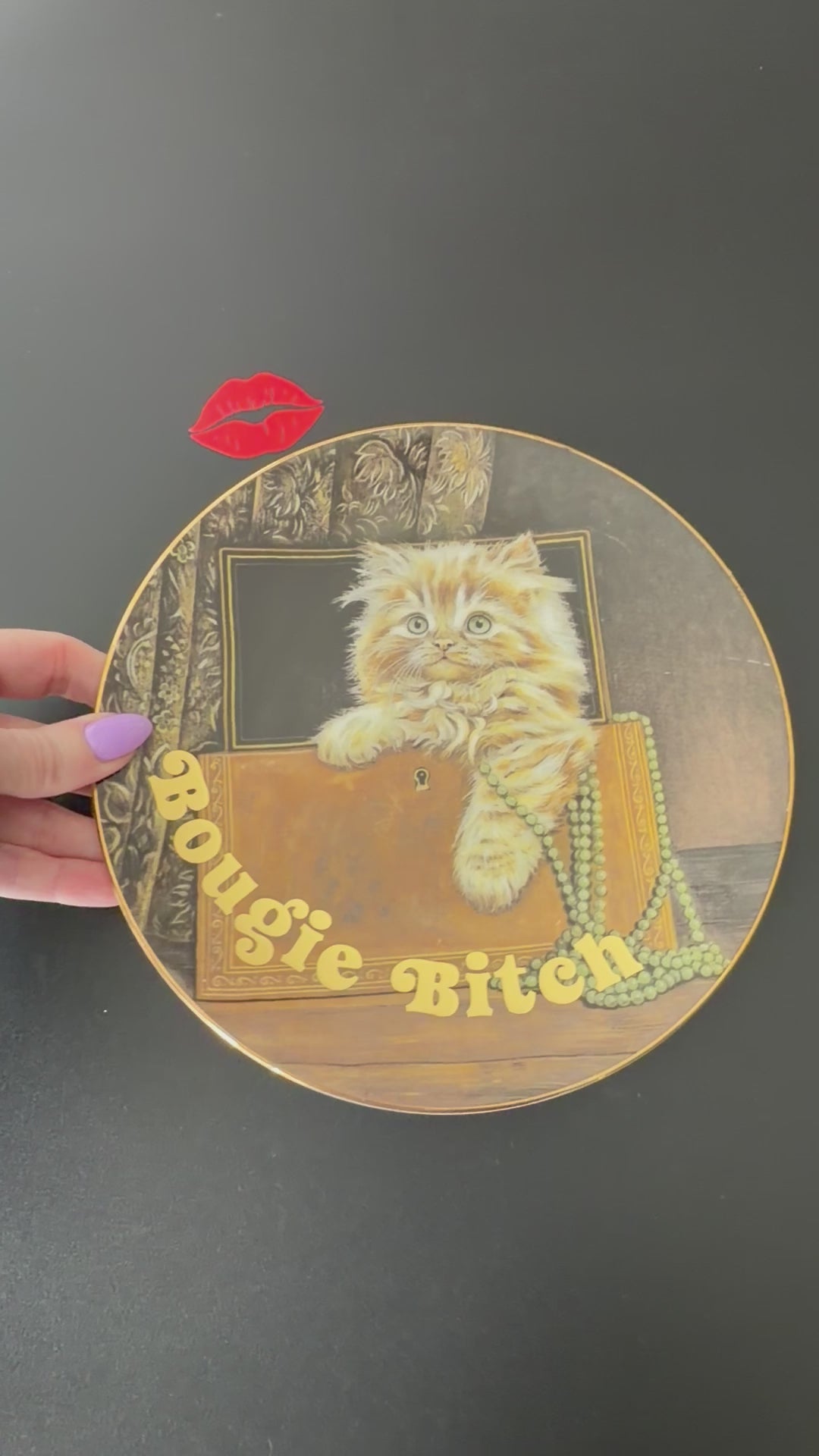 Bougie Bitch Vintage Cat Plate, Gold Statement Decor