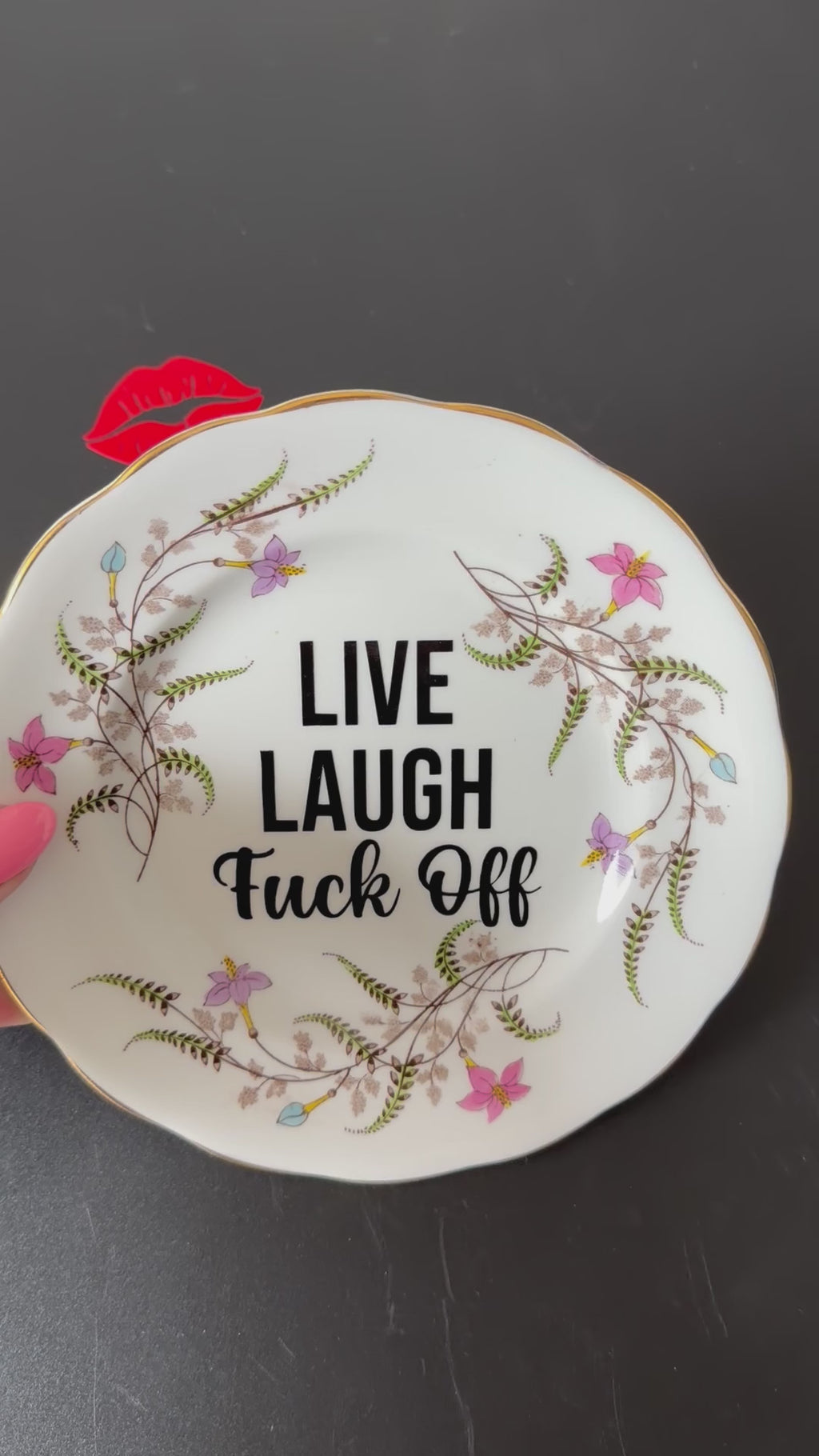 Live Laugh Fuck Off | Funny Decorative Vintage Bone China Plate | Sassy Swears