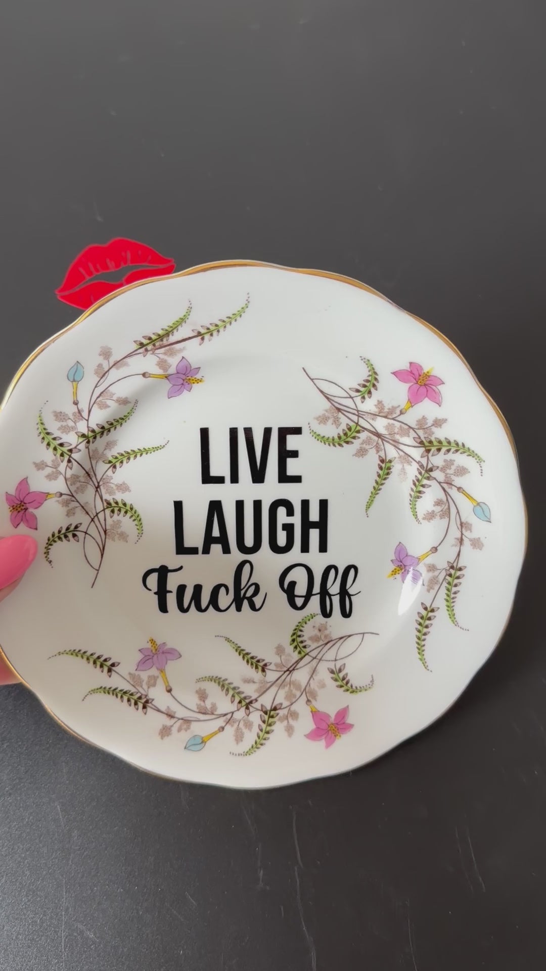 Live Laugh Fuck Off | Funny Decorative Vintage Bone China Plate | Sassy Swears