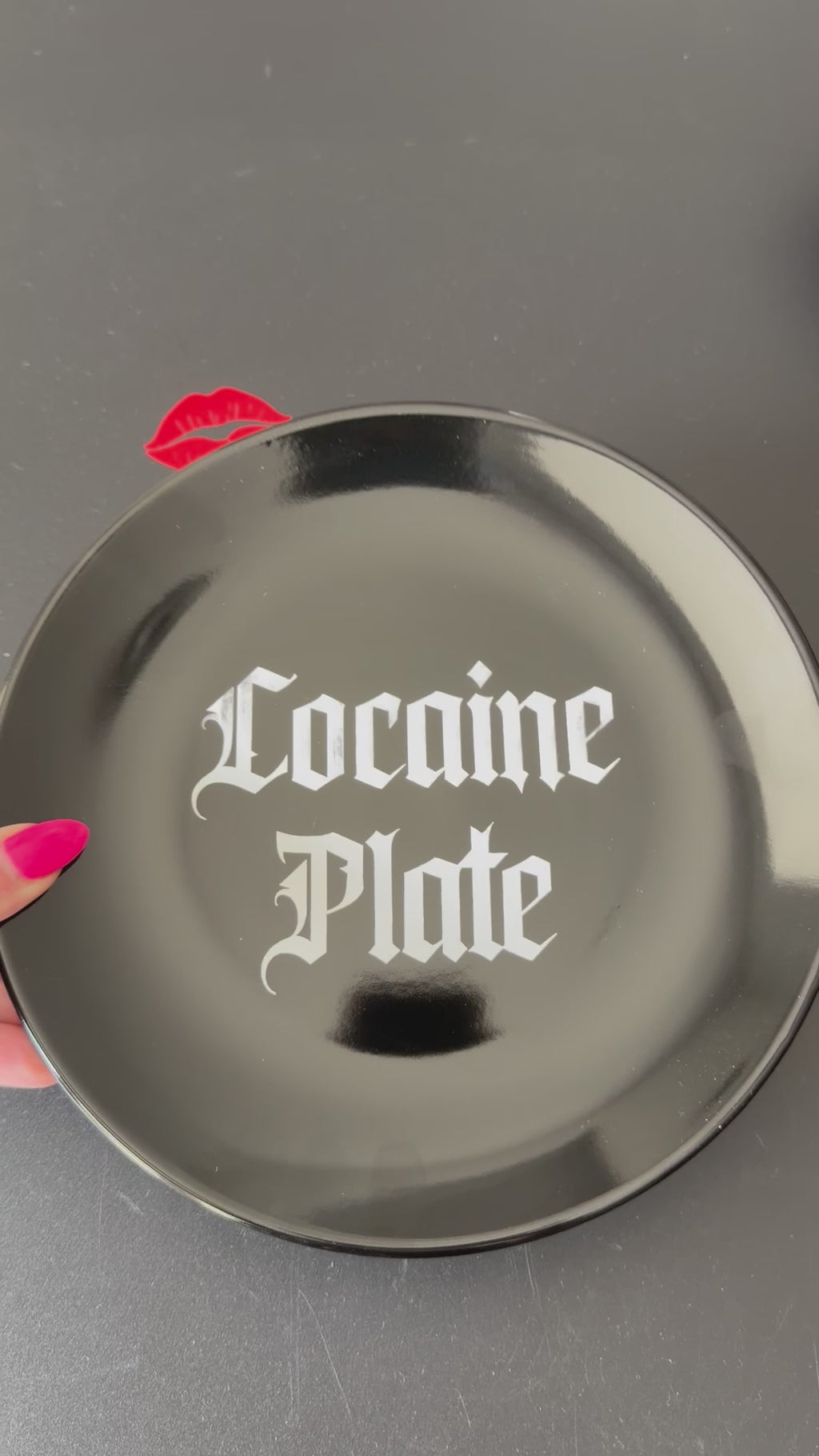 Cocaine Plate, Black Ceramic Plate Decorative Gothic Font