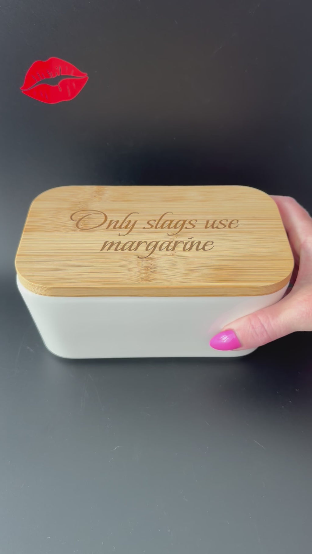 Only Slags Use Margarine Engraved Porcelain Butter Dish & Knife Set, Funny Kitchen Gift