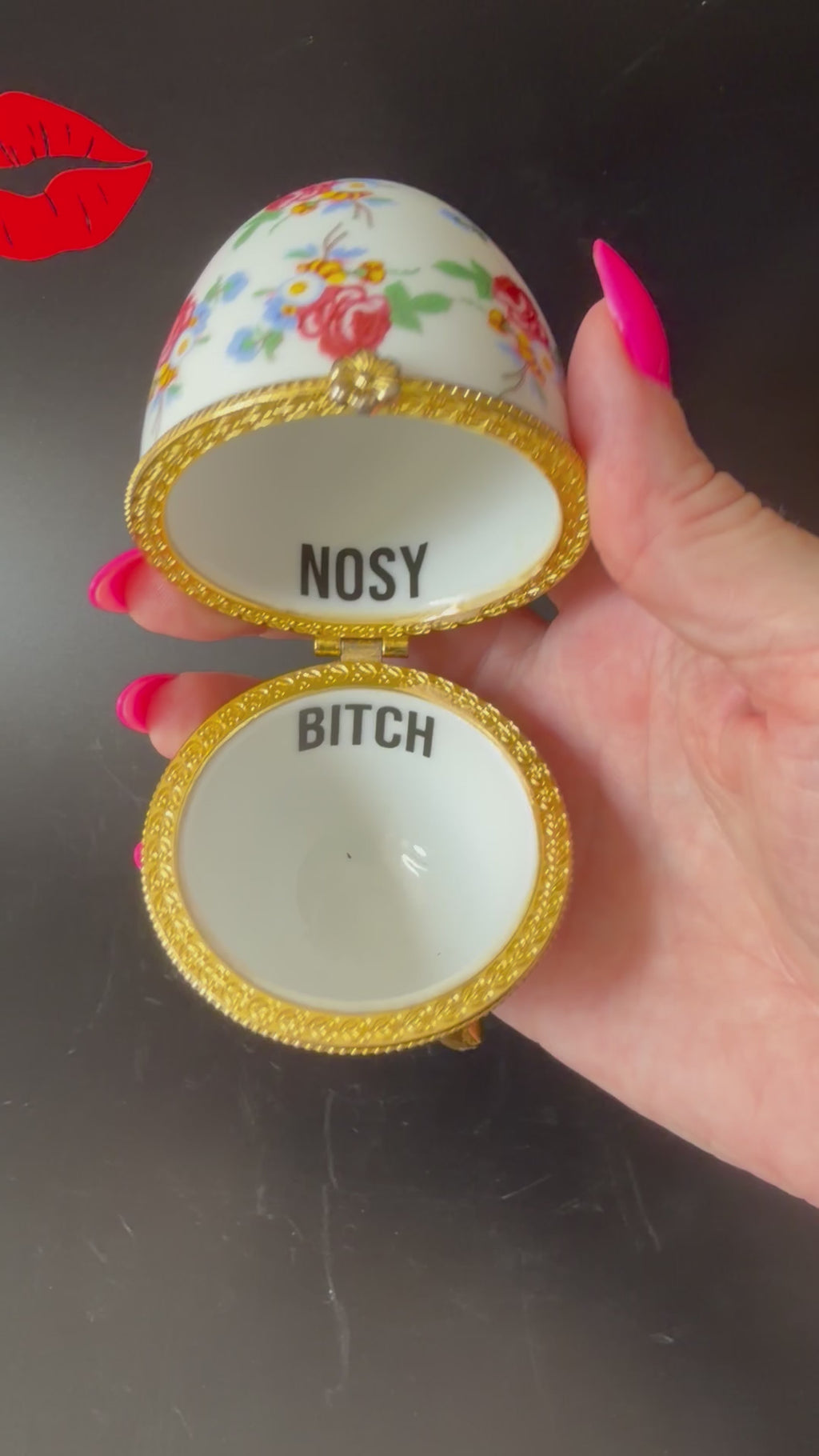 Nosy Bitch Vintage Porcelain Egg Trinket Box