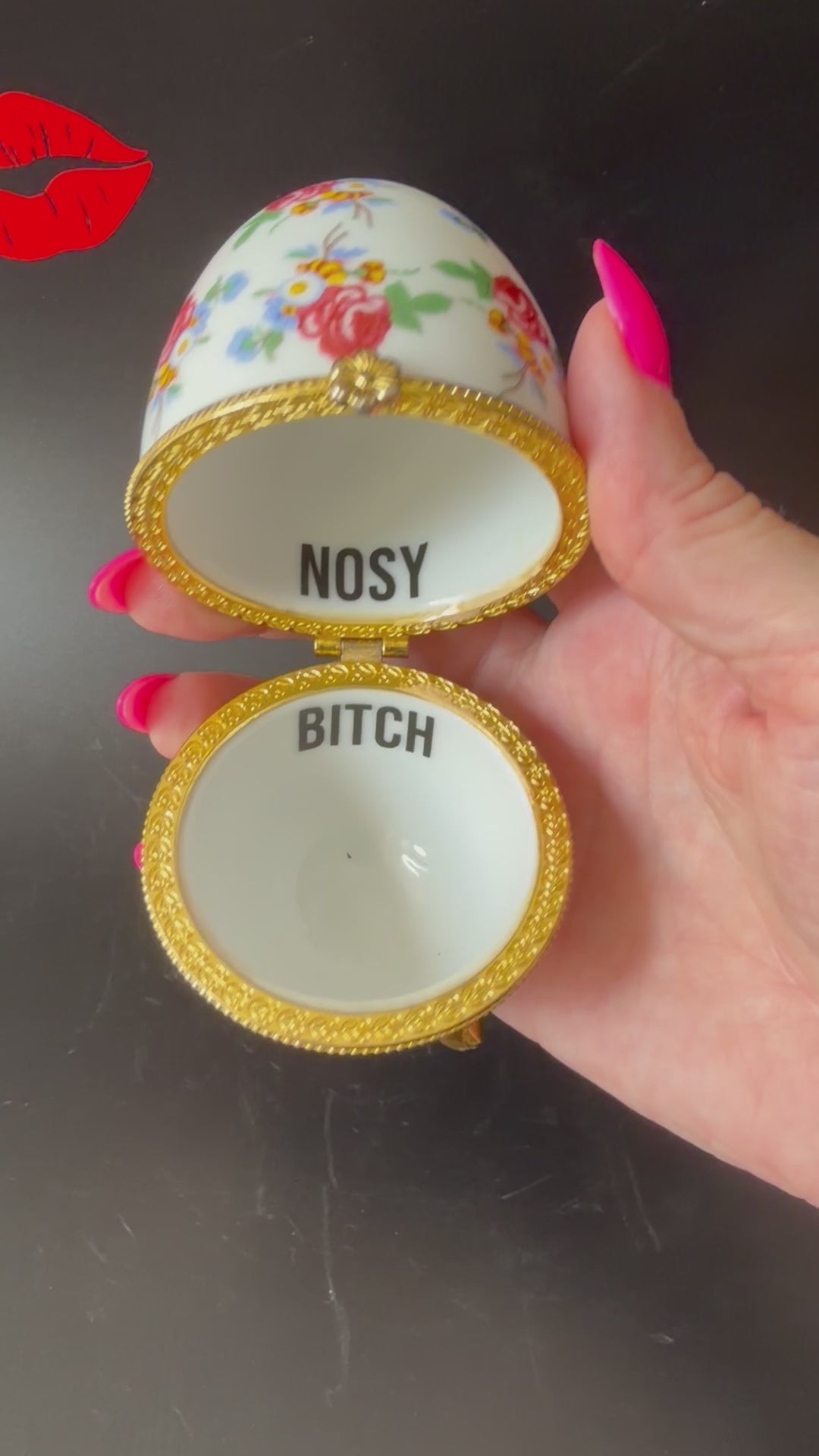 Nosy Bitch Vintage Porcelain Egg Trinket Box