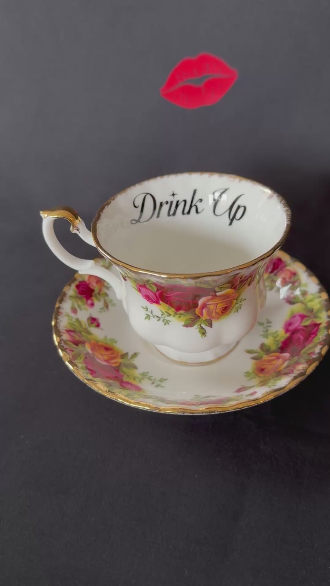 Drink up, Fuck Off Funny Vintage Bone China Cup & Saucer, Hand Decorated Sweary Tea Cup, Dark Humour Decor Home Decor