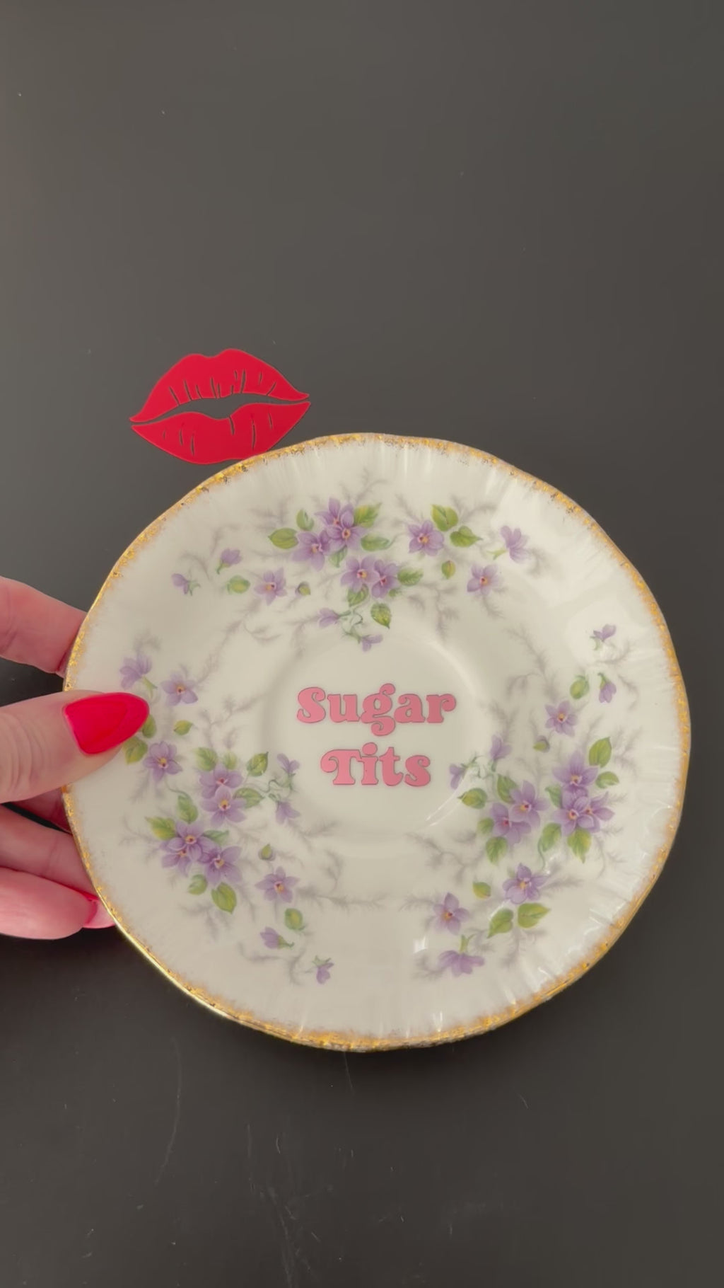 Vintage Paragon Bone China Plate, Sugar Tits, Chrome Rose Gold Vinyl, Floral Plate