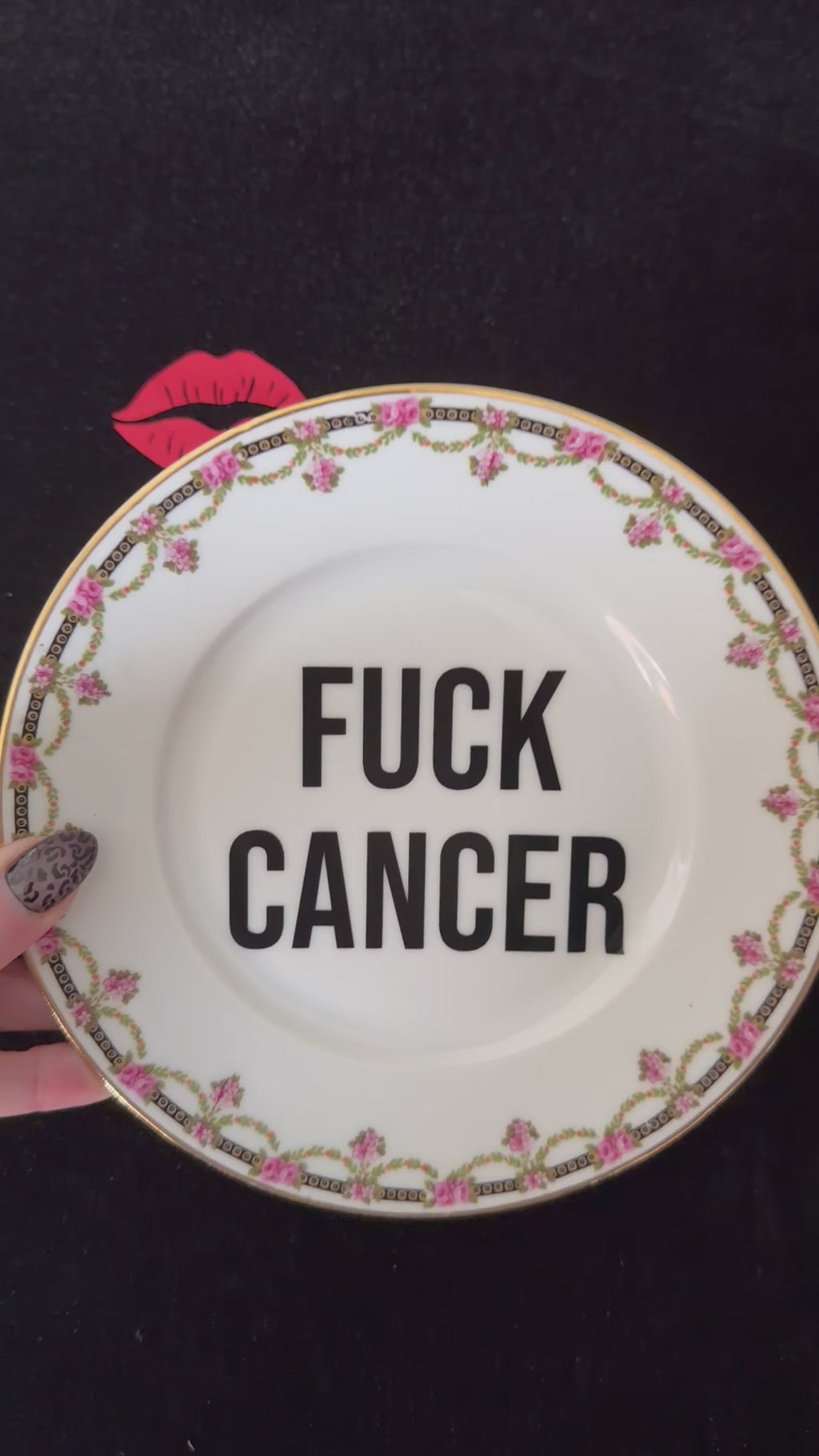 Fuck Cancer – Bold Statement Plate with Vintage Charm